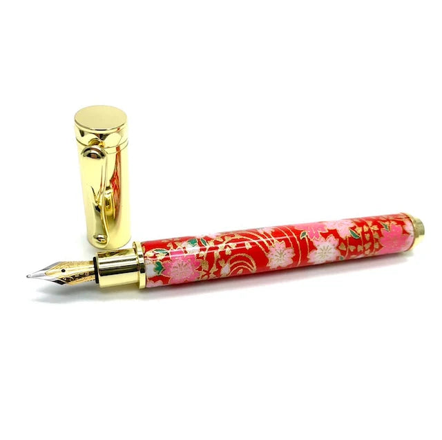 F-style Miyabina Mino Washi Yuzen Pattern Magnet Cap Fountain Pen Weeping Cherry Blossom/Red TWM2302