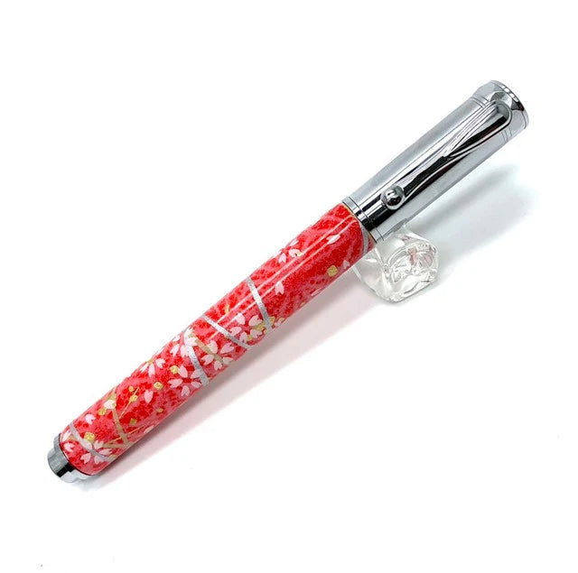 F-style Miyabina Mino Washi Yuzen Pattern Magnet Cap Fountain Pen Cherry Blossom and Hemp Leaf/Vermilion TWM2304