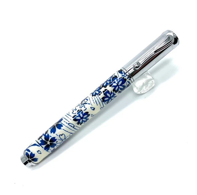 F-style Miyabina Mino Washi Yuzen Pattern Magnet Cap Fountain Pen Indigo Dye/Ryusui Sakura TWM2311