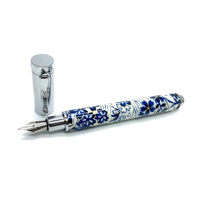 F-style Miyabina Mino Washi Yuzen Pattern Magnet Cap Fountain Pen Indigo Dye/Ryusui Sakura TWM2311