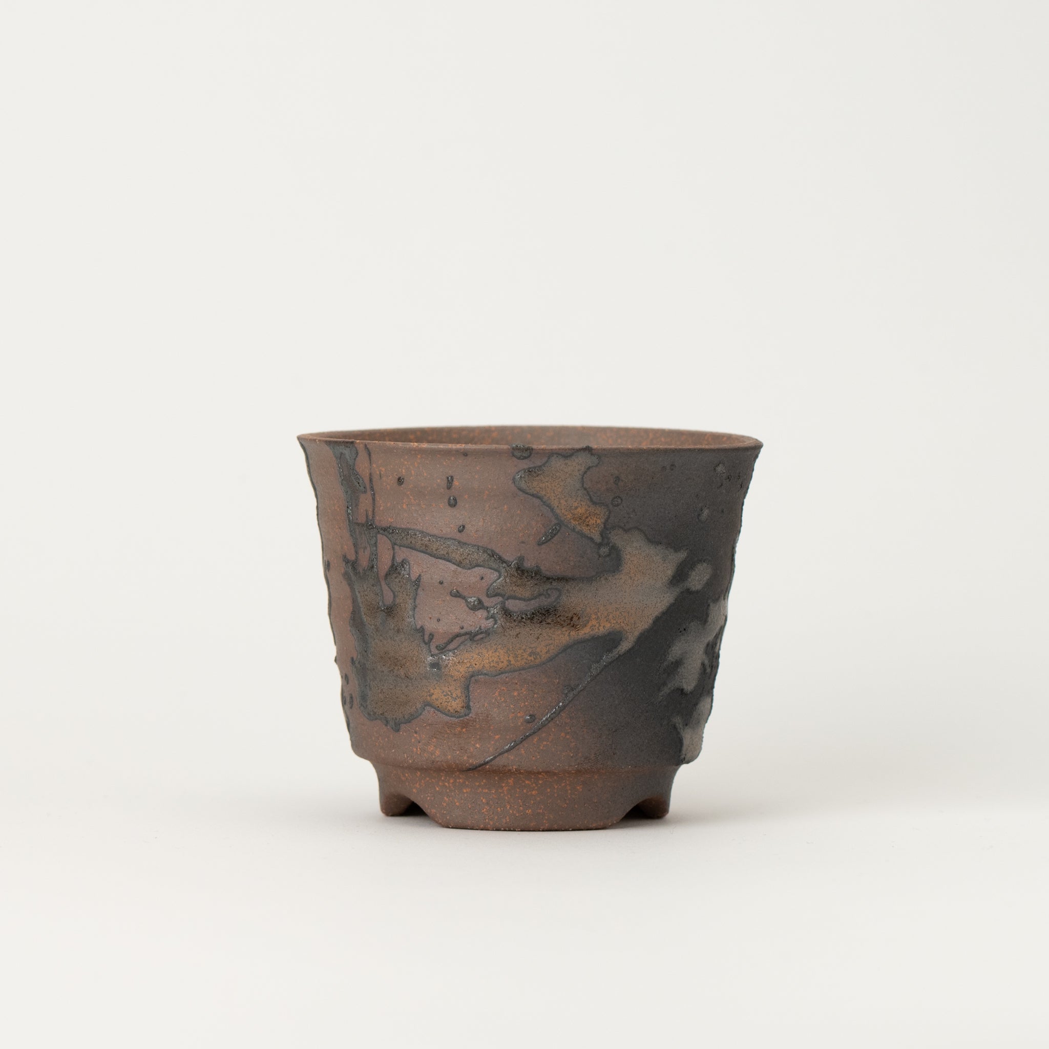 Naginowa Gold Paint Corrugated BANKO Ware Japanese Bonsai Pot 3.6in.