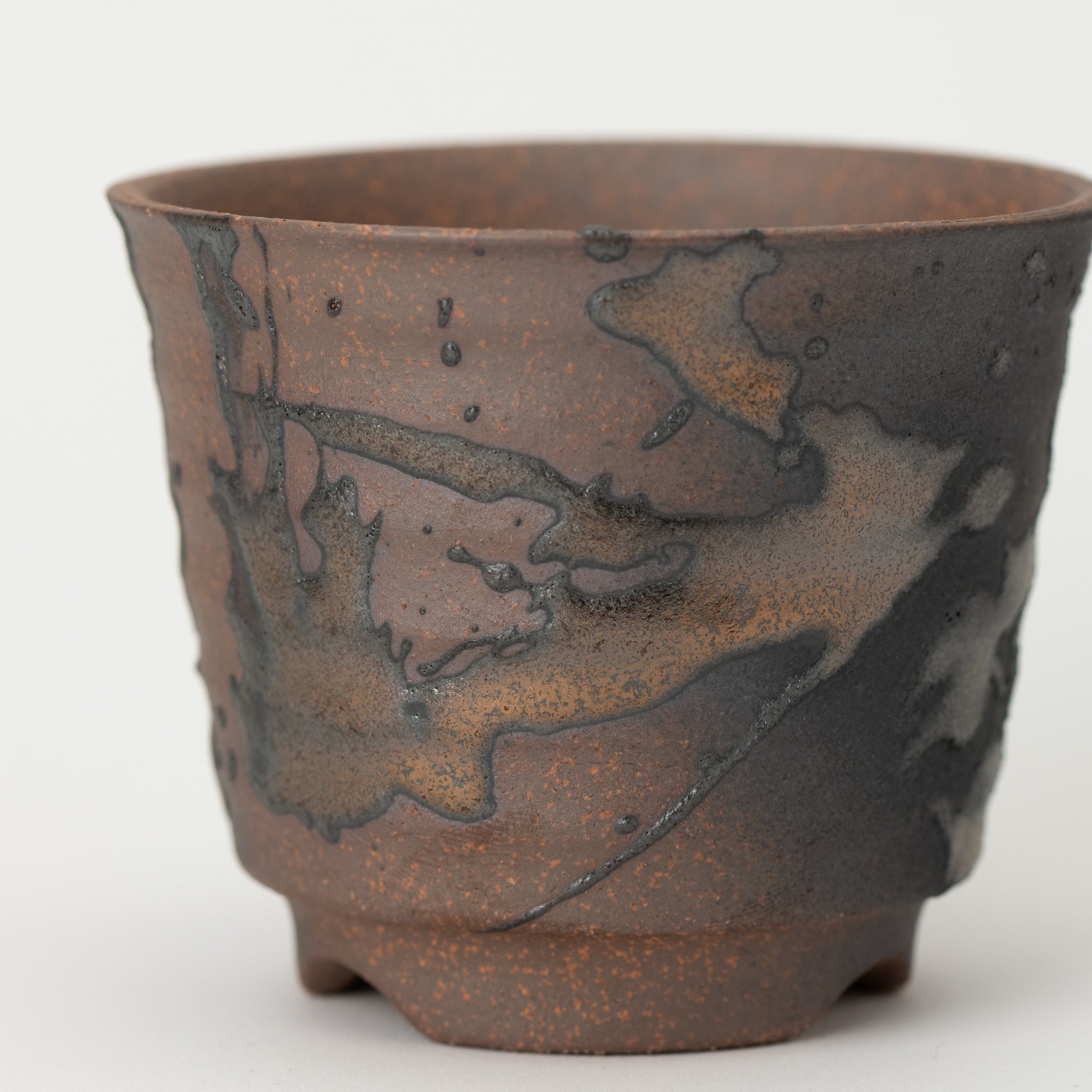 Naginowa Gold Paint Corrugated BANKO Ware Japanese Bonsai Pot 3.6in.