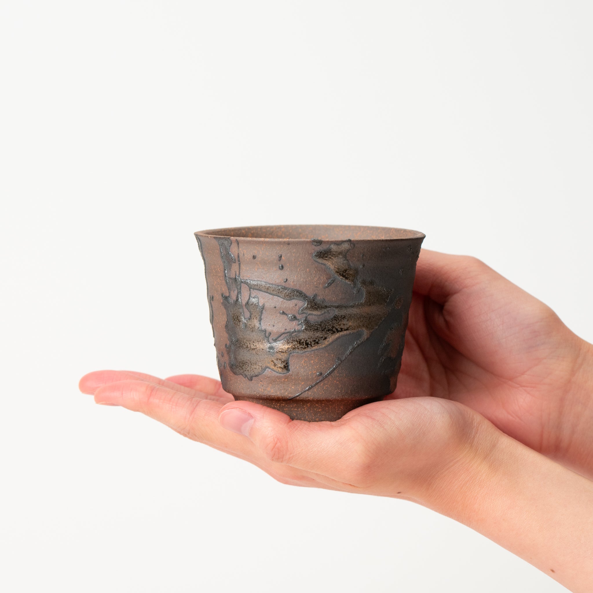 Naginowa Gold Paint Corrugated BANKO Ware Japanese Bonsai Pot 3.6in.