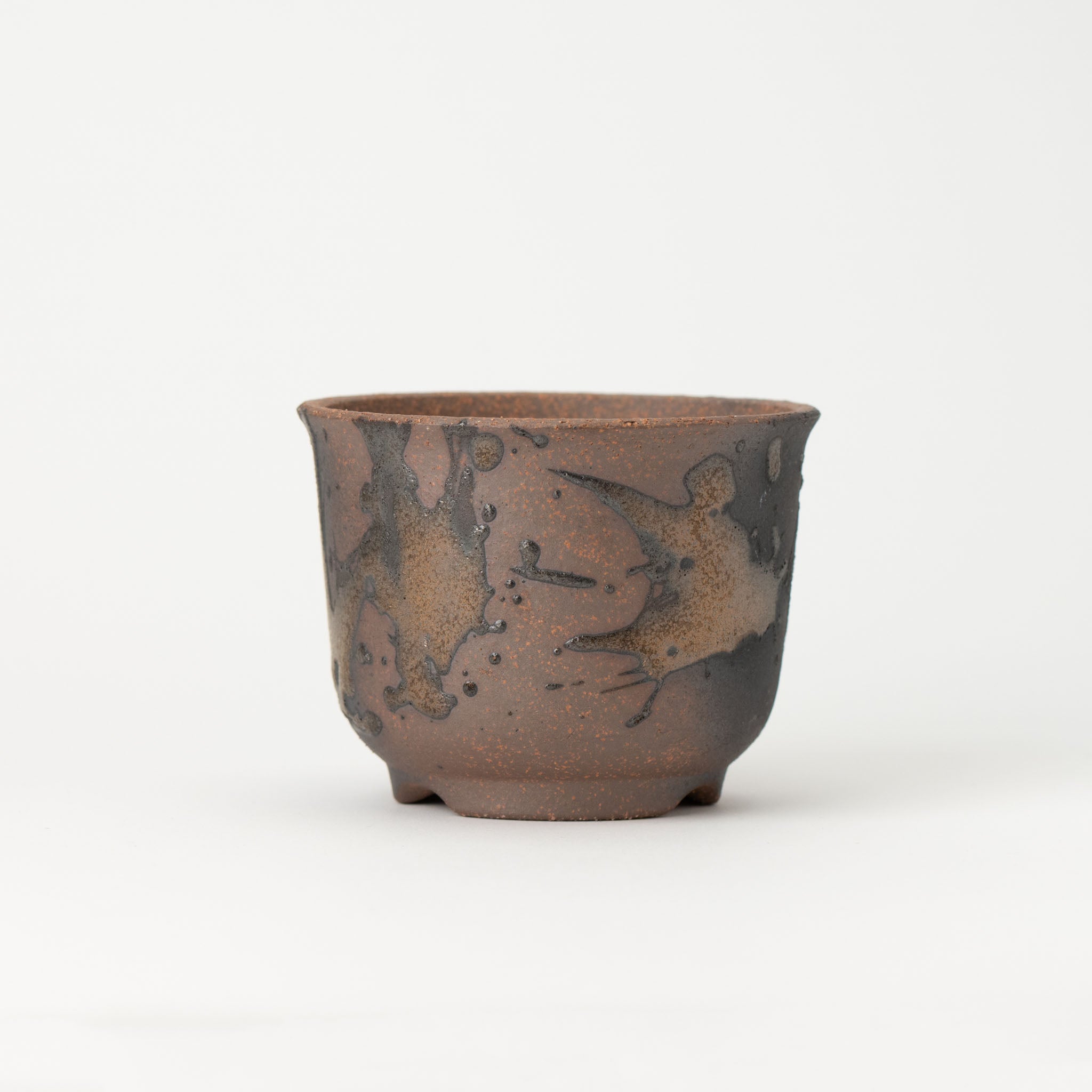 Naginowa Gold Paint Rounded BANKO Ware Japanese Bonsai Pot 3.6in.