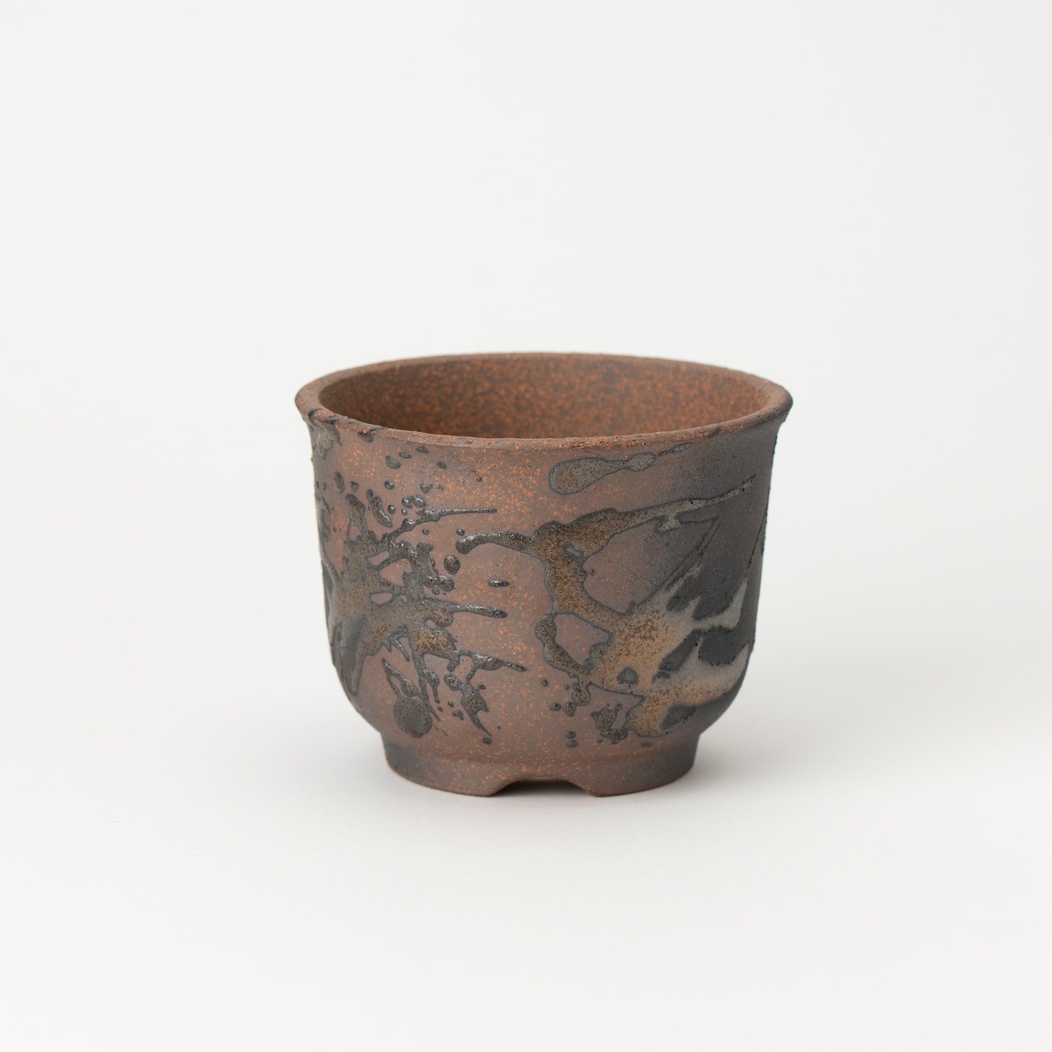 Naginowa Gold Paint Rounded BANKO Ware Japanese Bonsai Pot 3.6in.