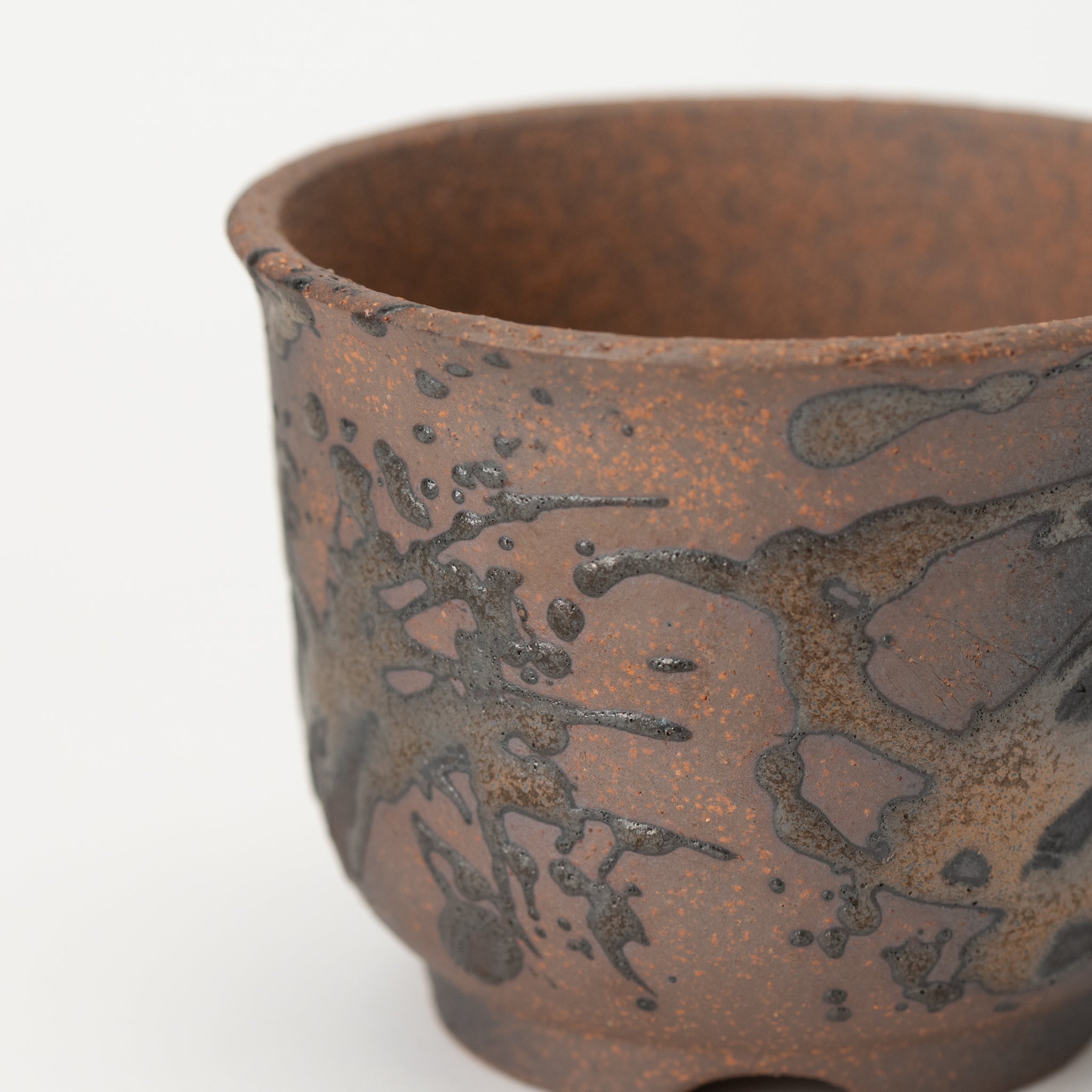 Naginowa Gold Paint Rounded BANKO Ware Japanese Bonsai Pot 3.6in.