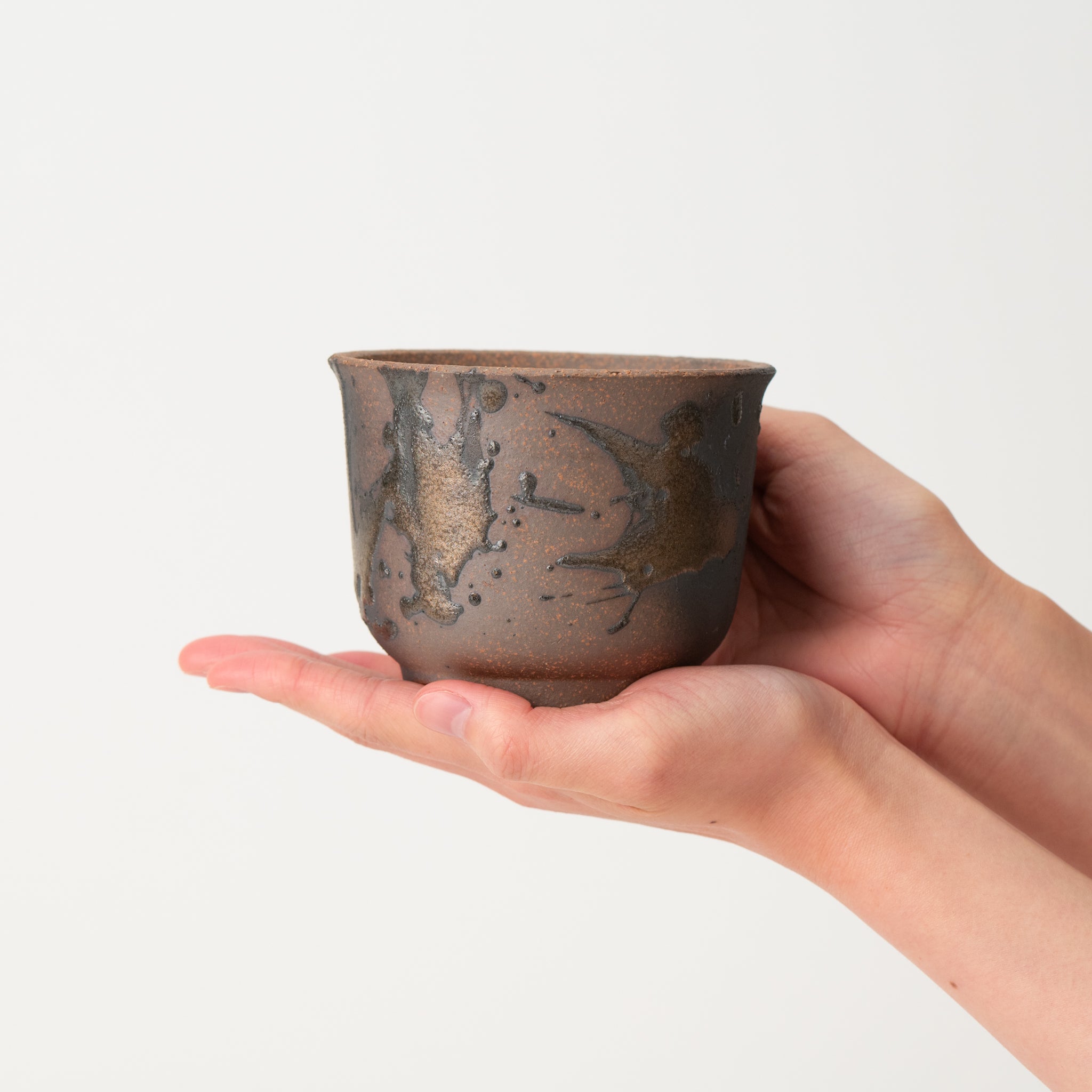 Naginowa Gold Paint Rounded BANKO Ware Japanese Bonsai Pot 3.6in.