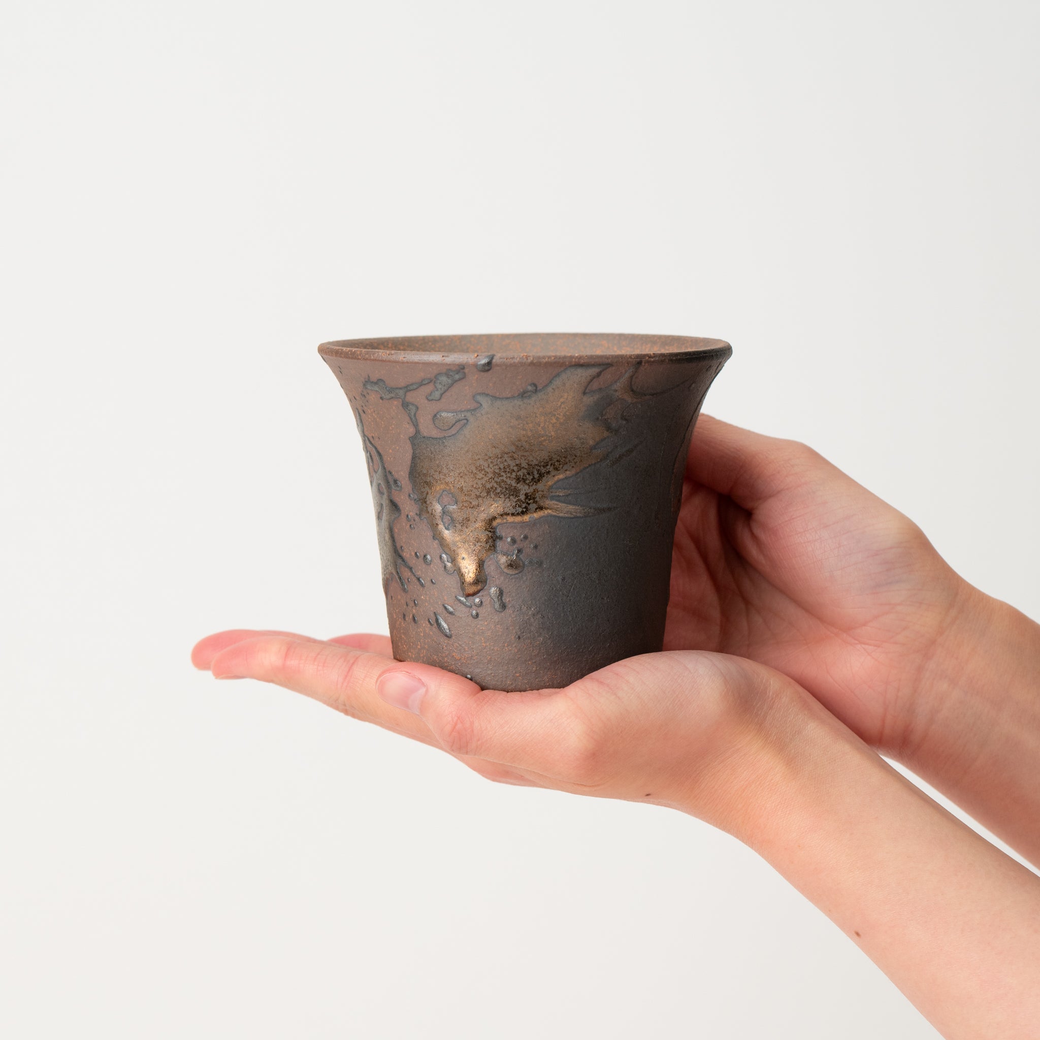 Naginowa Gold Paint Warped BANKO Ware Japanese Bonsai Pot 3.6in.