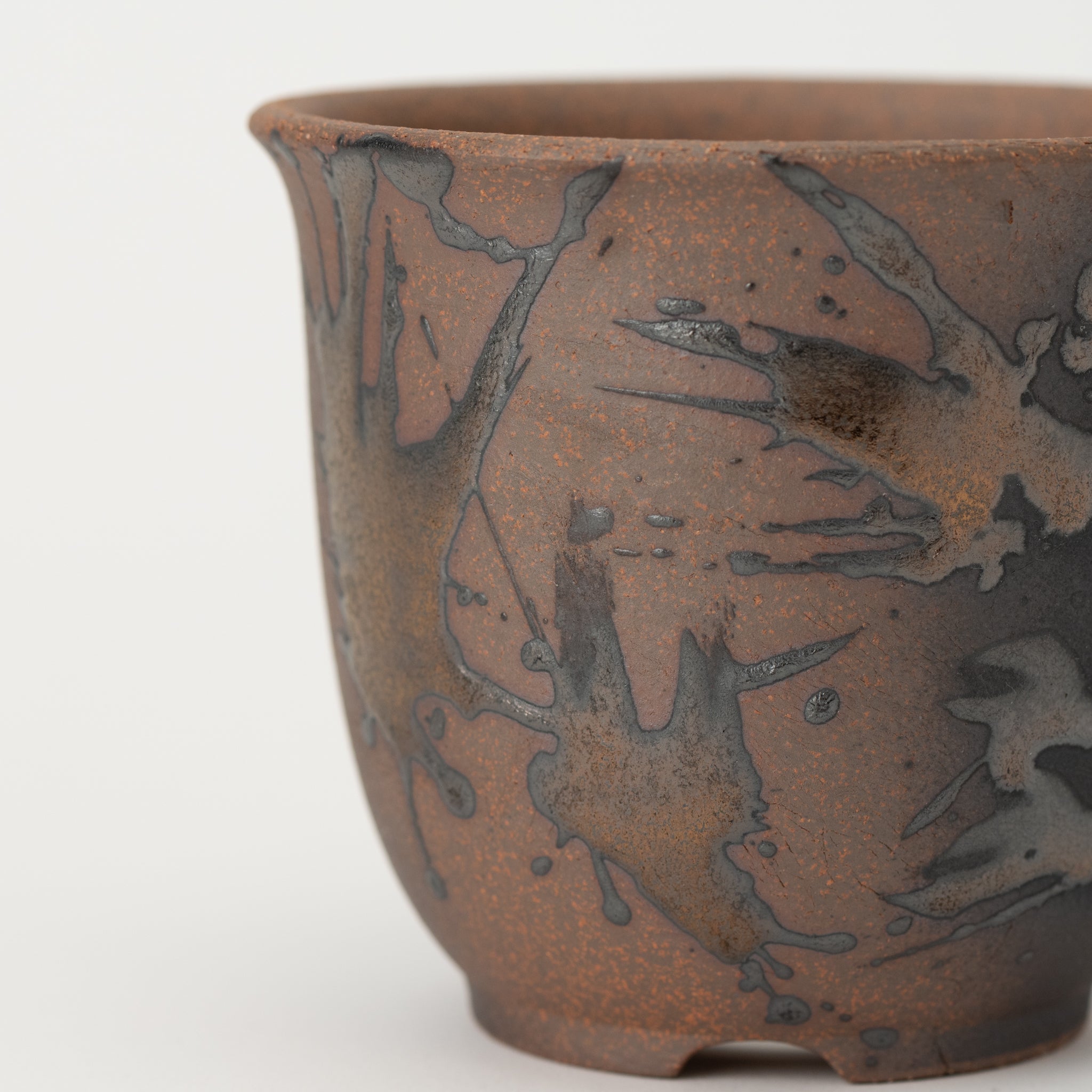 Naginowa Gold Paint Deep rounded BANKO Ware Japanese Bonsai Pot 3.6in.