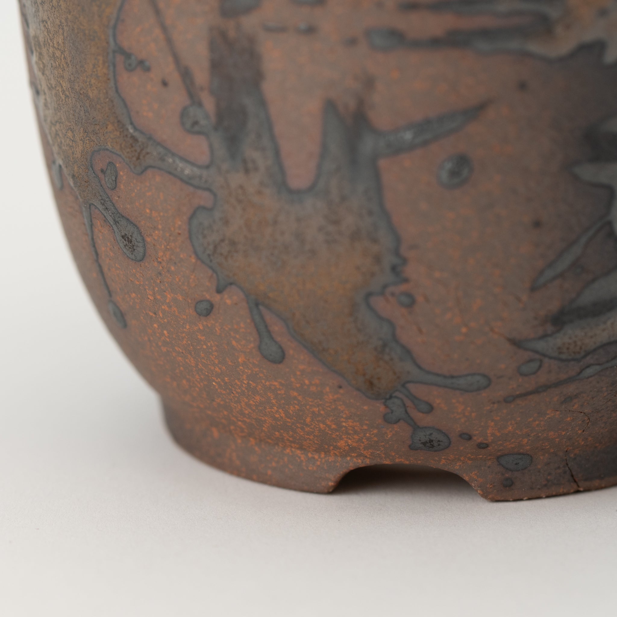 Naginowa Gold Paint Deep rounded BANKO Ware Japanese Bonsai Pot 3.6in.