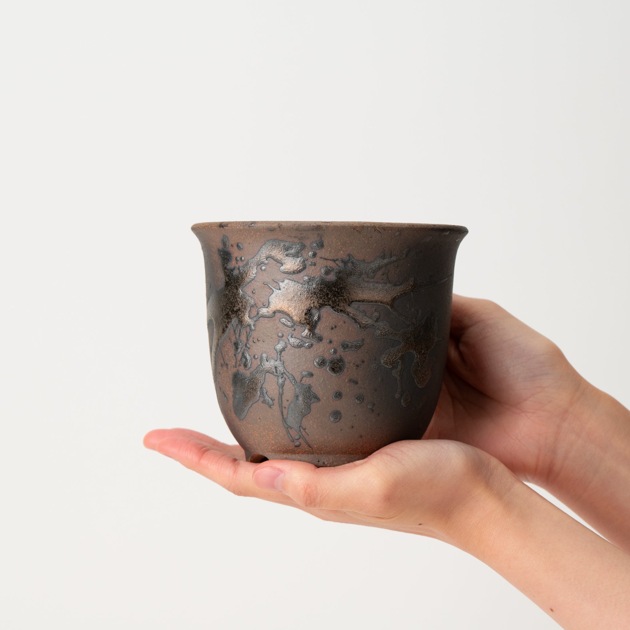 Naginowa Gold Paint Deep rounded BANKO Ware Japanese Bonsai Pot 3.6in.