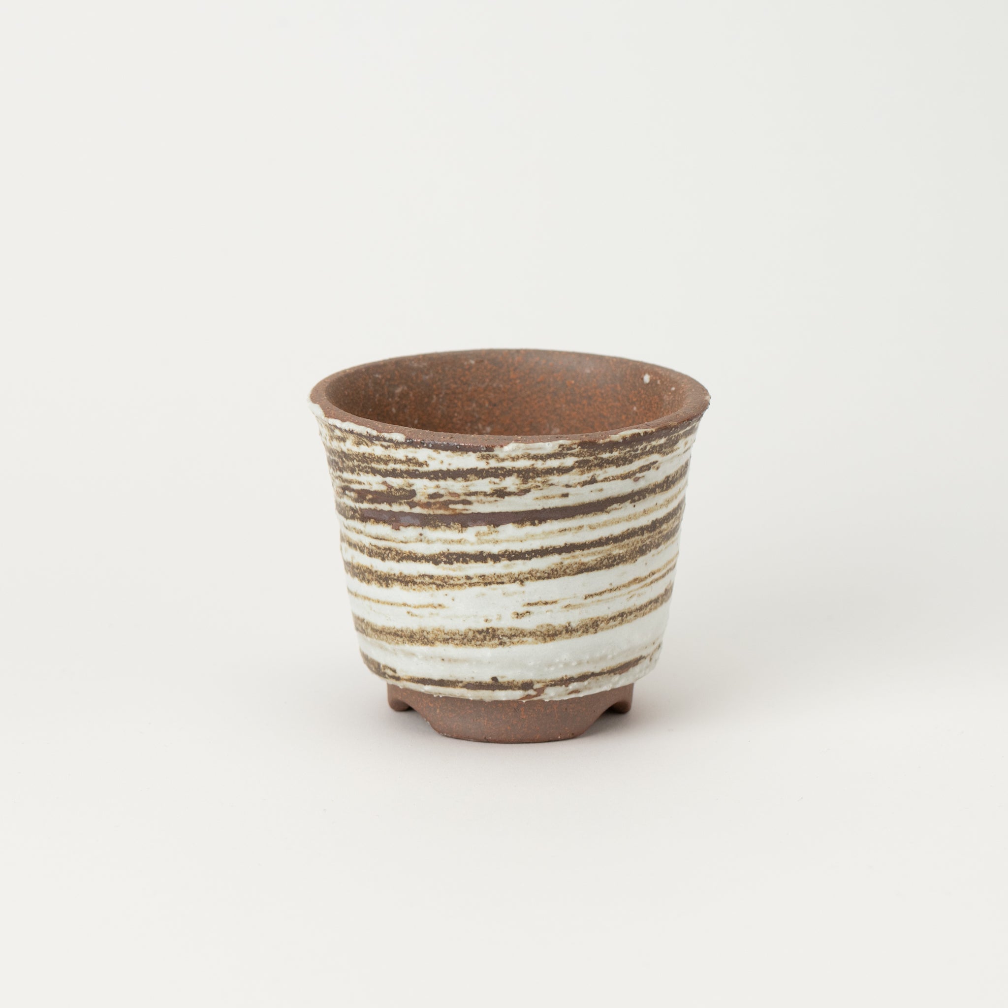 Naginowa Brush Marks Corrugated BANKO Ware Japanese Bonsai Pot 3.6in.