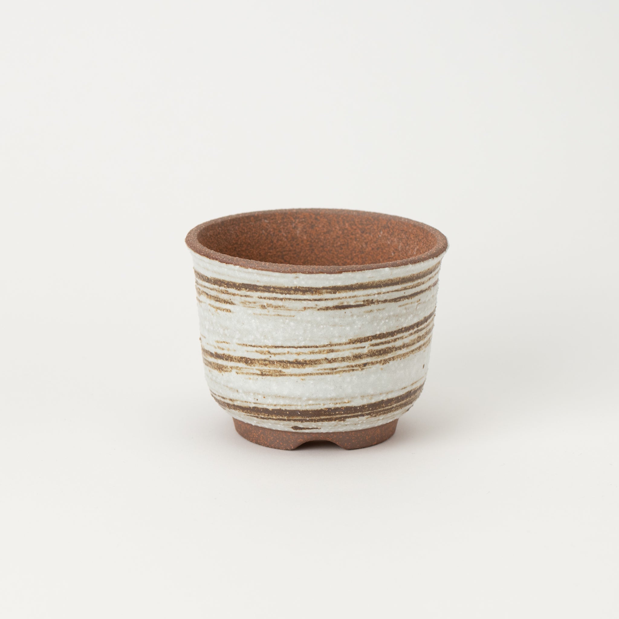 Naginowa Brush Marks Rounded BANKO Ware Japanese Bonsai Pot 4.3in.