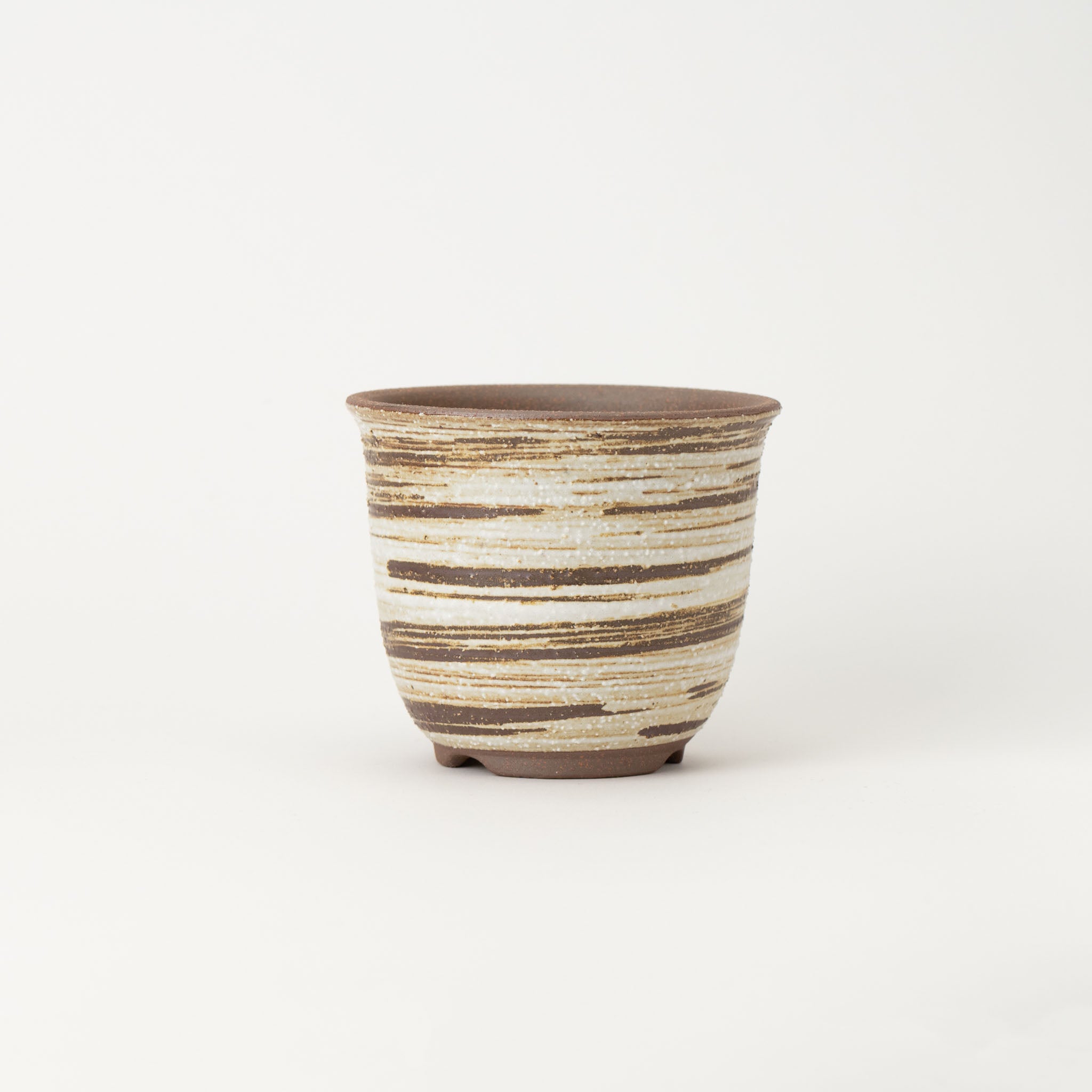 Naginowa Brush Marks Deep rounded BANKO Ware Japanese Bonsai Pot 4.7in.