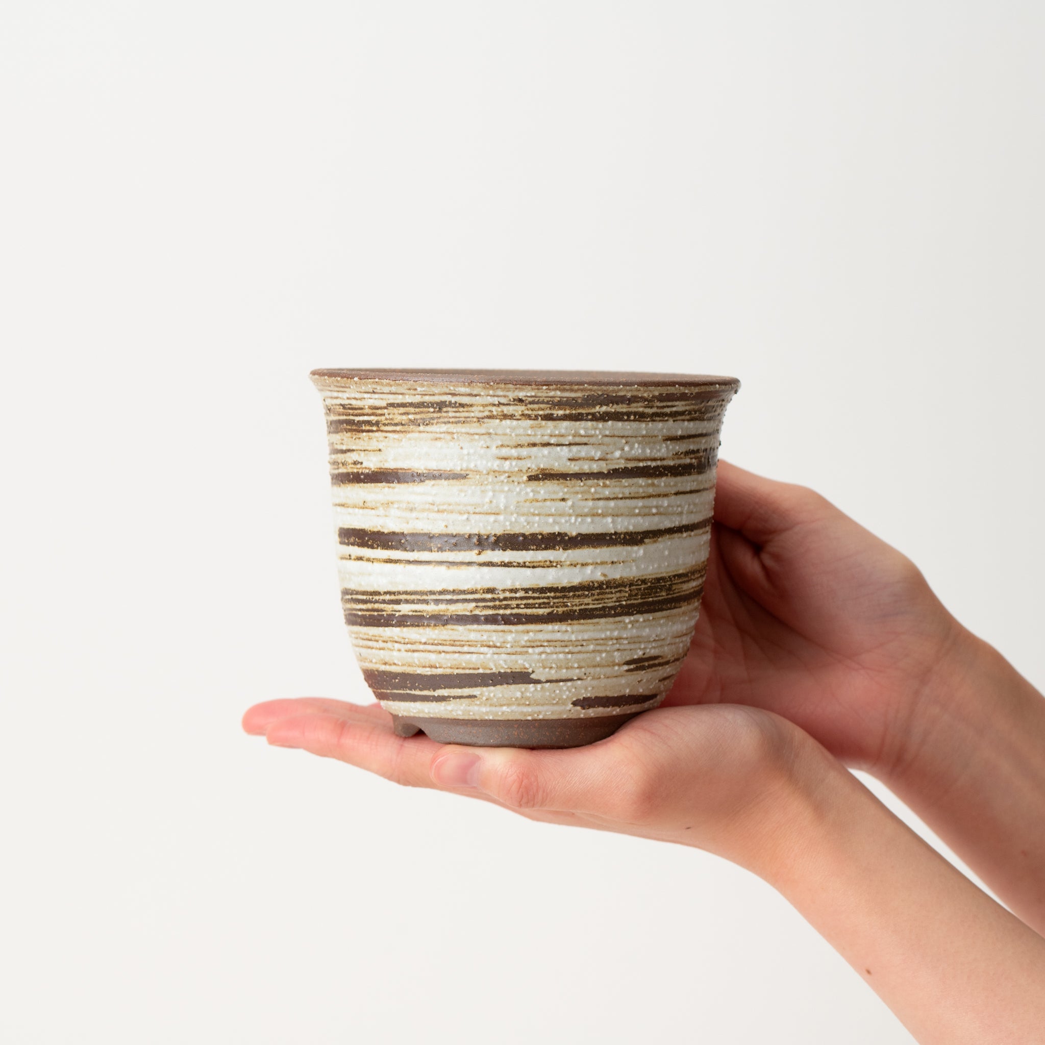 Naginowa Brush Marks Deep rounded BANKO Ware Japanese Bonsai Pot 4.7in.