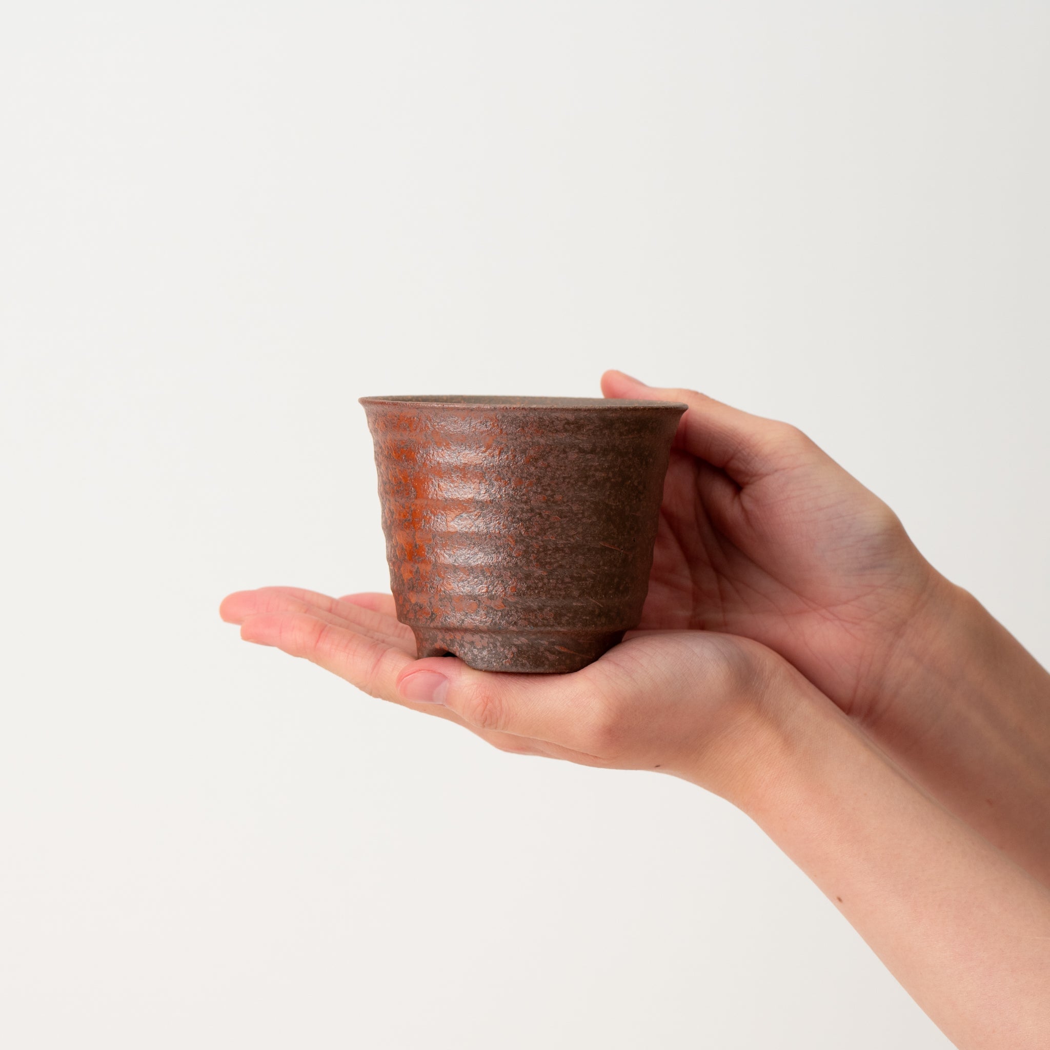 Naginowa Akafuki Corrugated BANKO Ware Japanese Bonsai Pot 3.6 in.