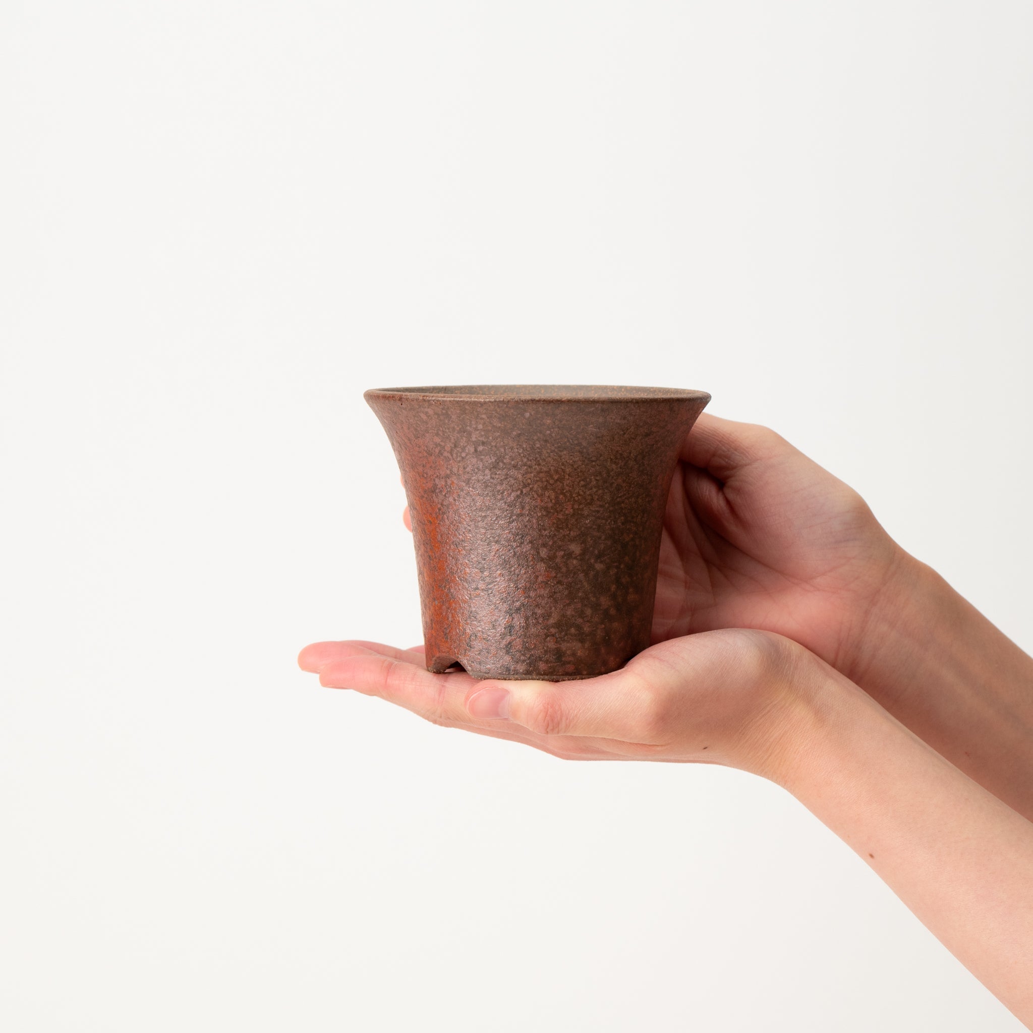 Naginowa Akafuki Warped BANKO Ware Japanese Bonsai Pot 4.3 in.