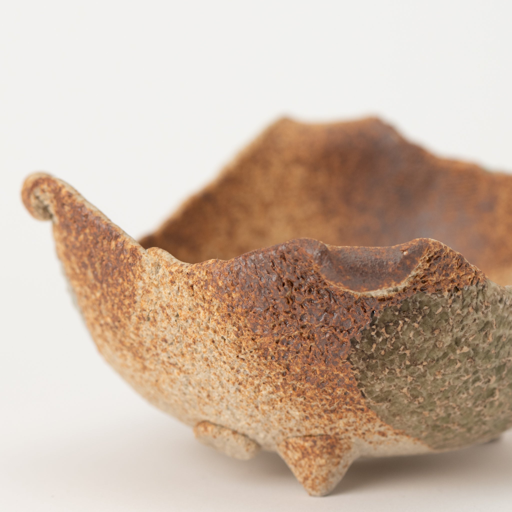 Naginowa Brown Oribe Beader BANKO Ware Japanese Bonsai Pot 4.7 in.