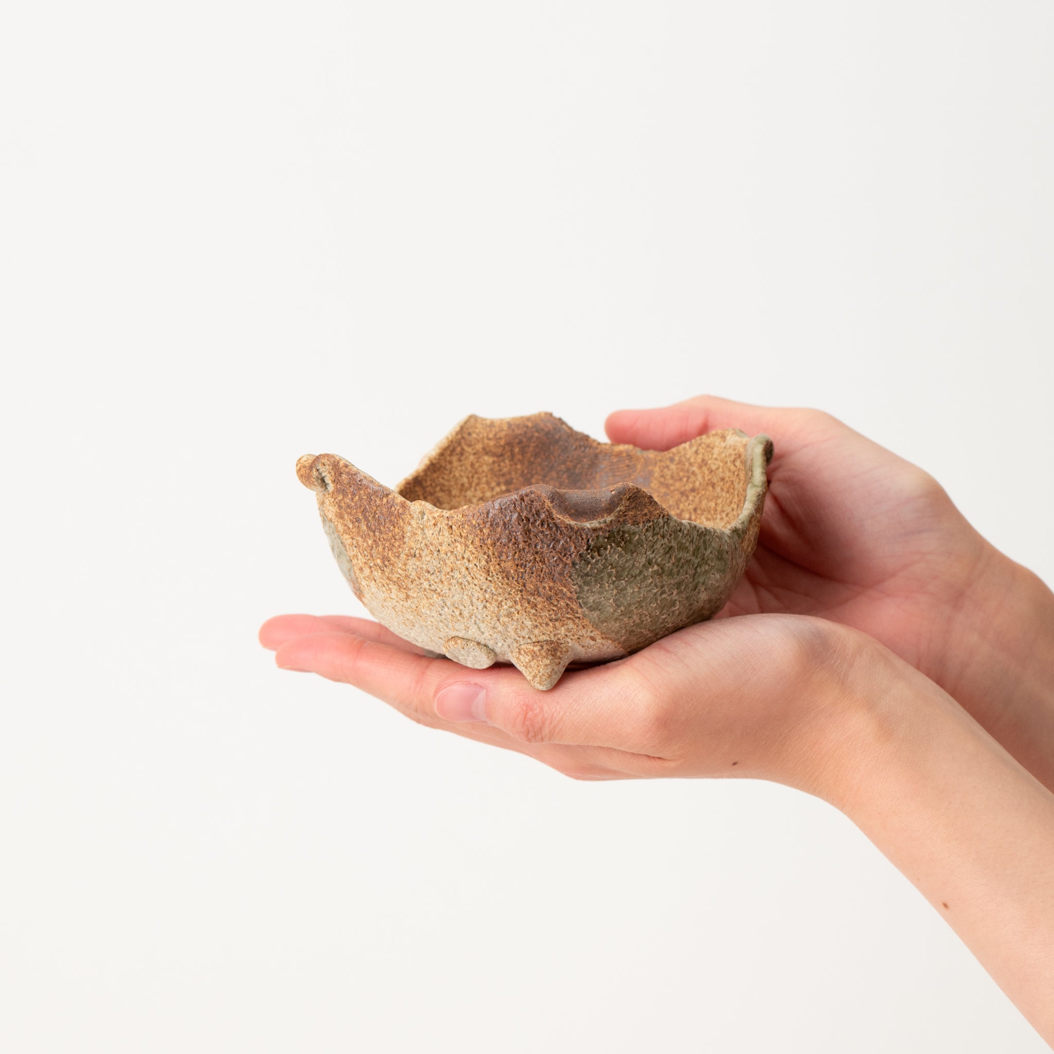 Naginowa Brown Oribe Beader BANKO Ware Japanese Bonsai Pot 4.7 in.