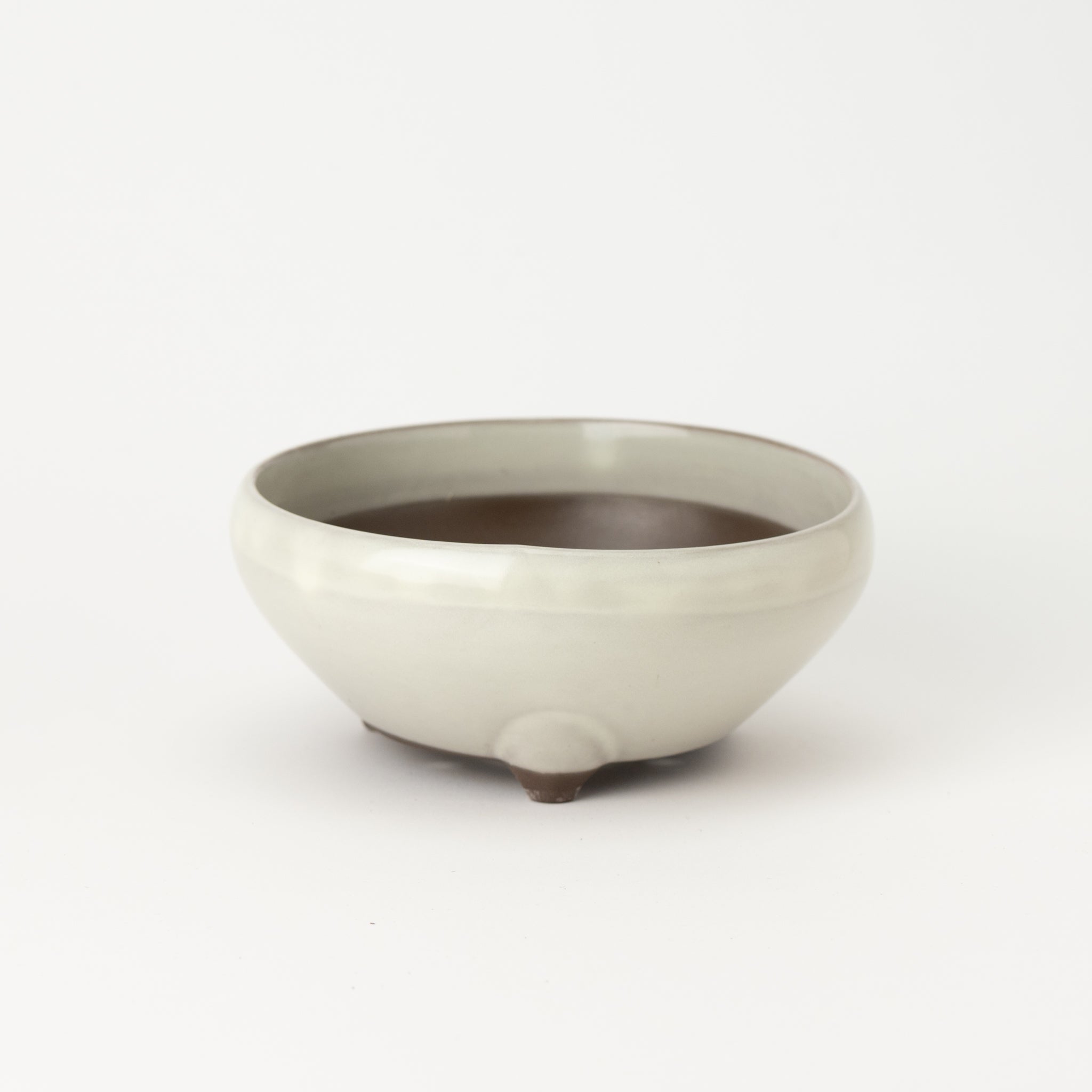 Naginowa Cream Round Shape BANKO Ware Japanese Bonsai Pot 6.3 in.