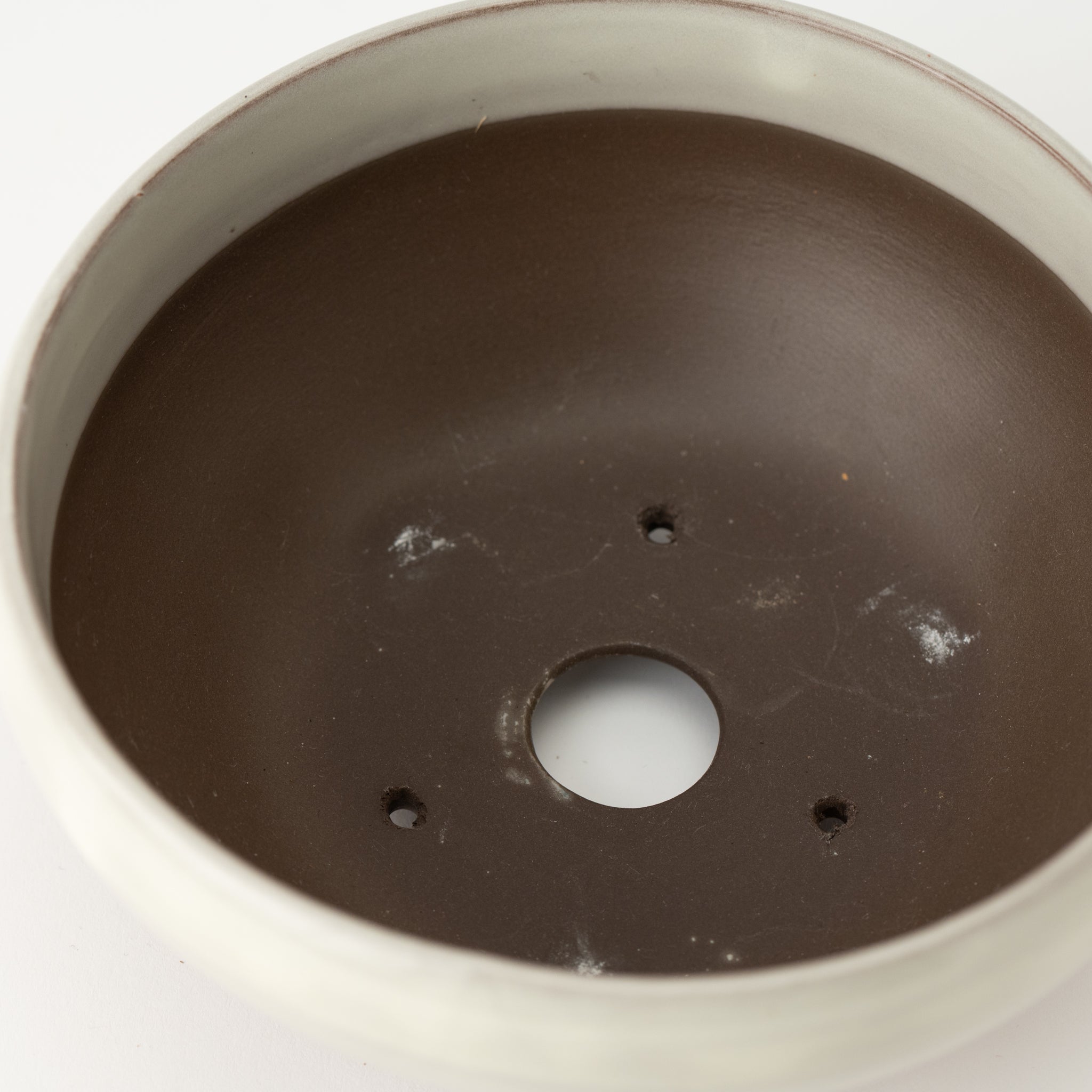 Naginowa Cream Round Shape BANKO Ware Japanese Bonsai Pot 6.3 in.