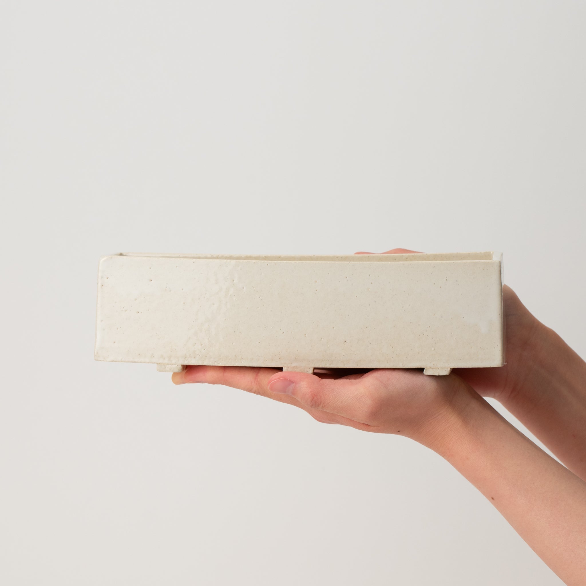 Naginowa White Longhorn Large BANKO Ware Japanese Bonsai Pot 9.1in.