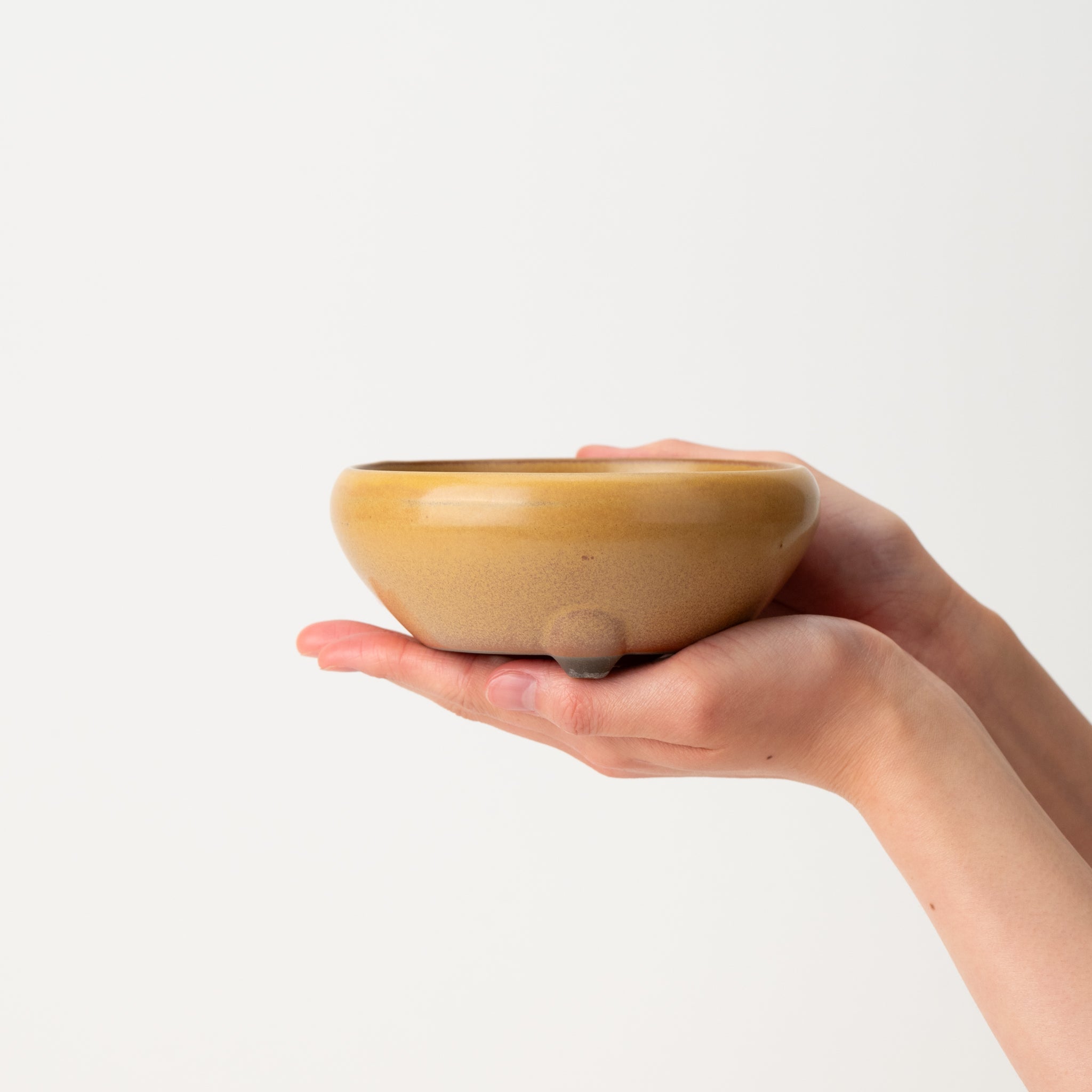Naginowa Yellow Round Shape BANKO Ware Japanese Bonsai Pot 5.2 in.