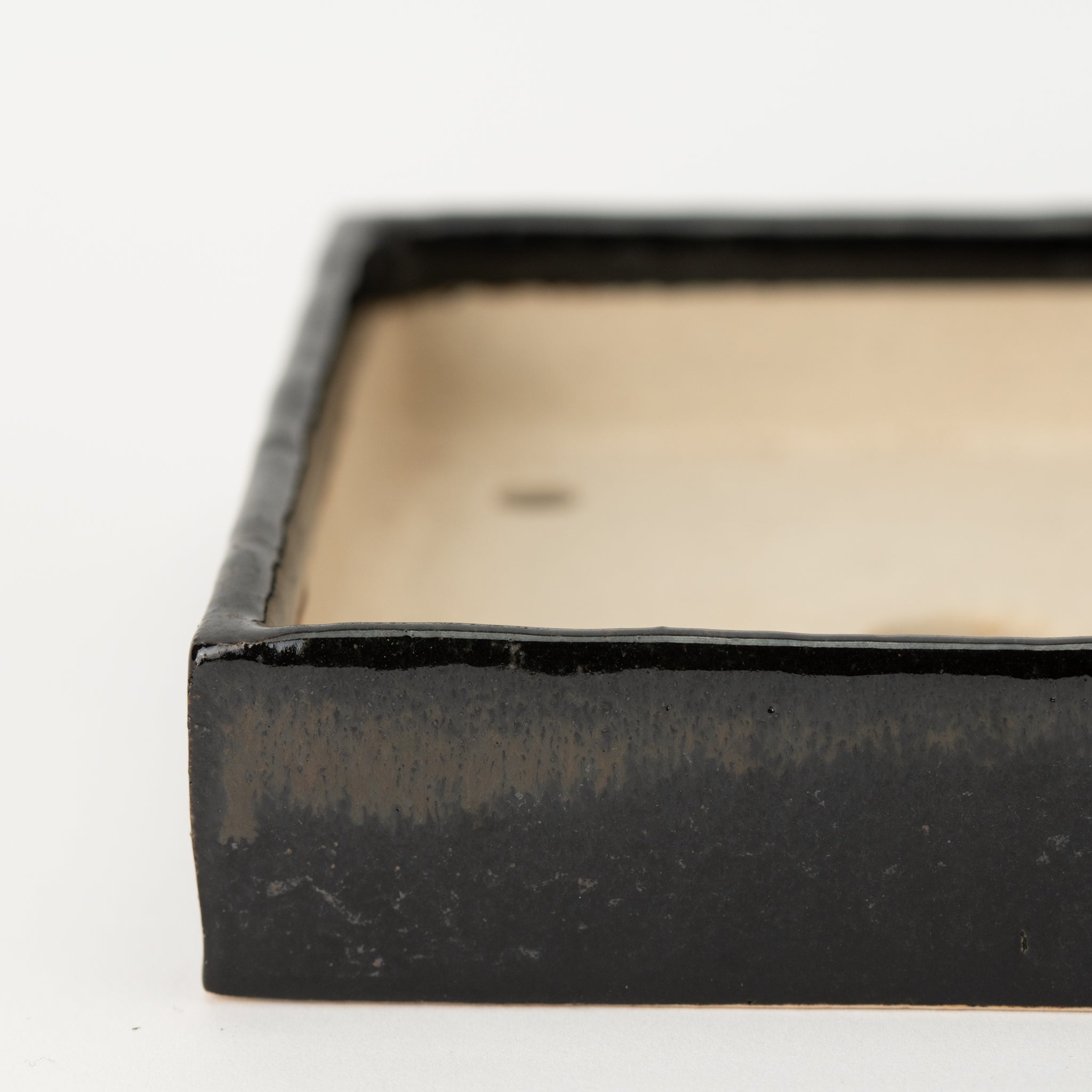 Juko Tokoname Ware Square Blackening Japanese Bonsai Pot 6.3 in.