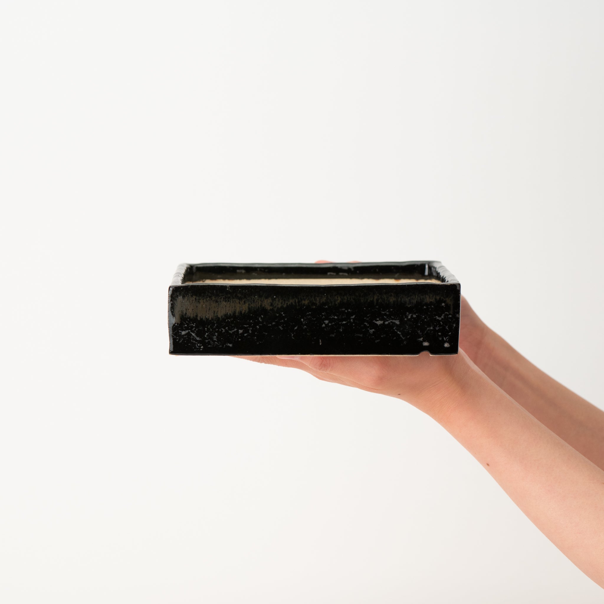 Juko Tokoname Ware Square Blackening Japanese Bonsai Pot 6.3 in.