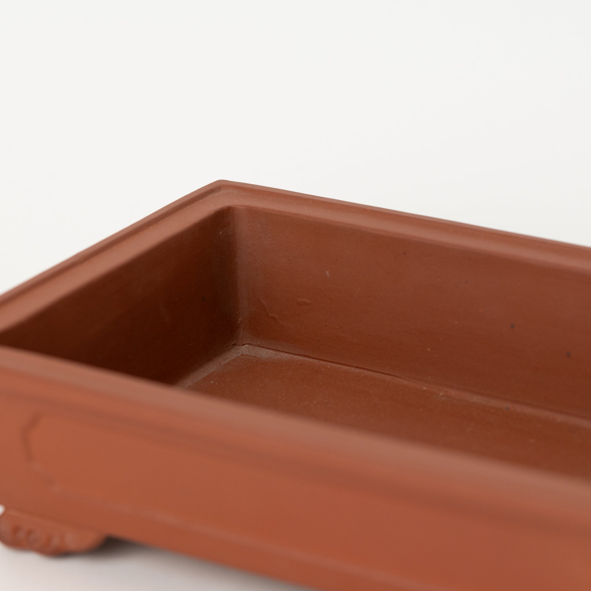 Tousen Tokoname Ware Rectangle Vermilion Japanese Bonsai Pot No.6.5