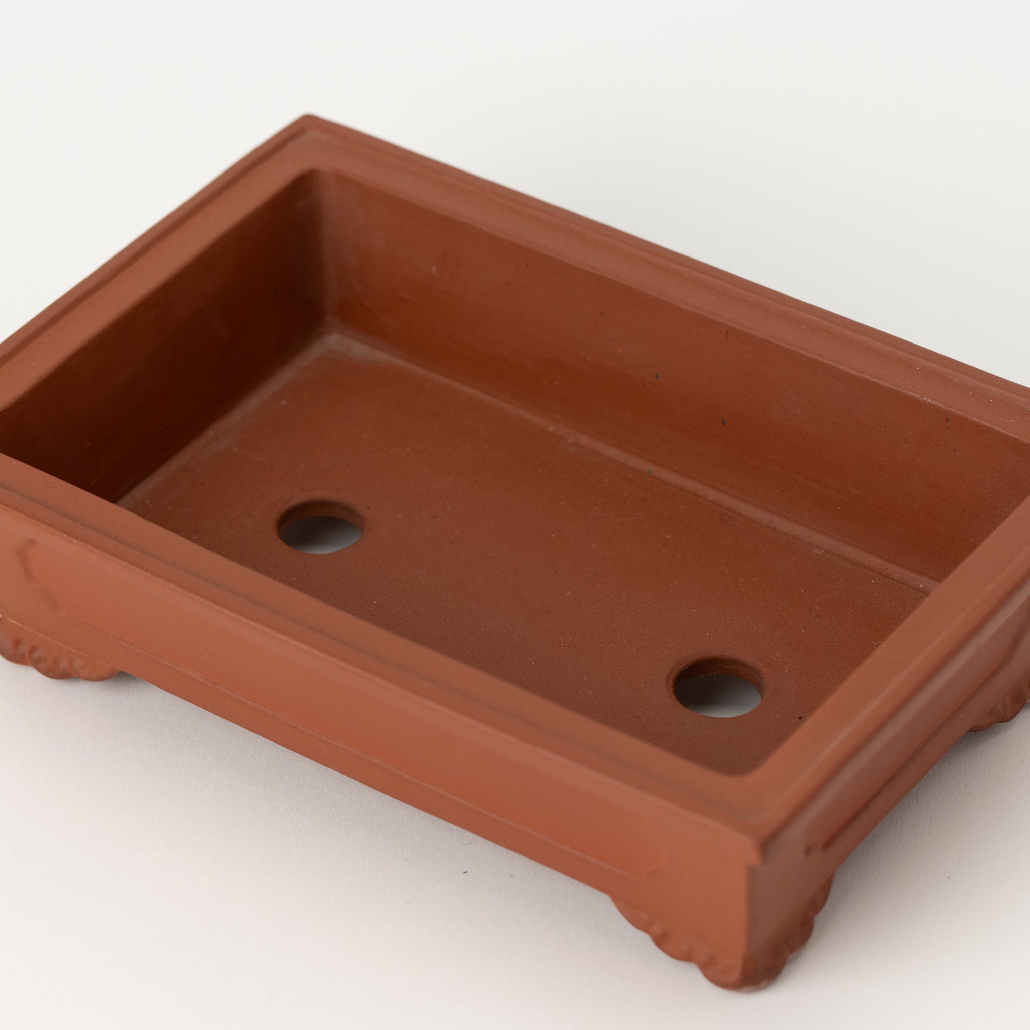 Tousen Tokoname Ware Rectangle Vermilion Japanese Bonsai Pot No.6.5