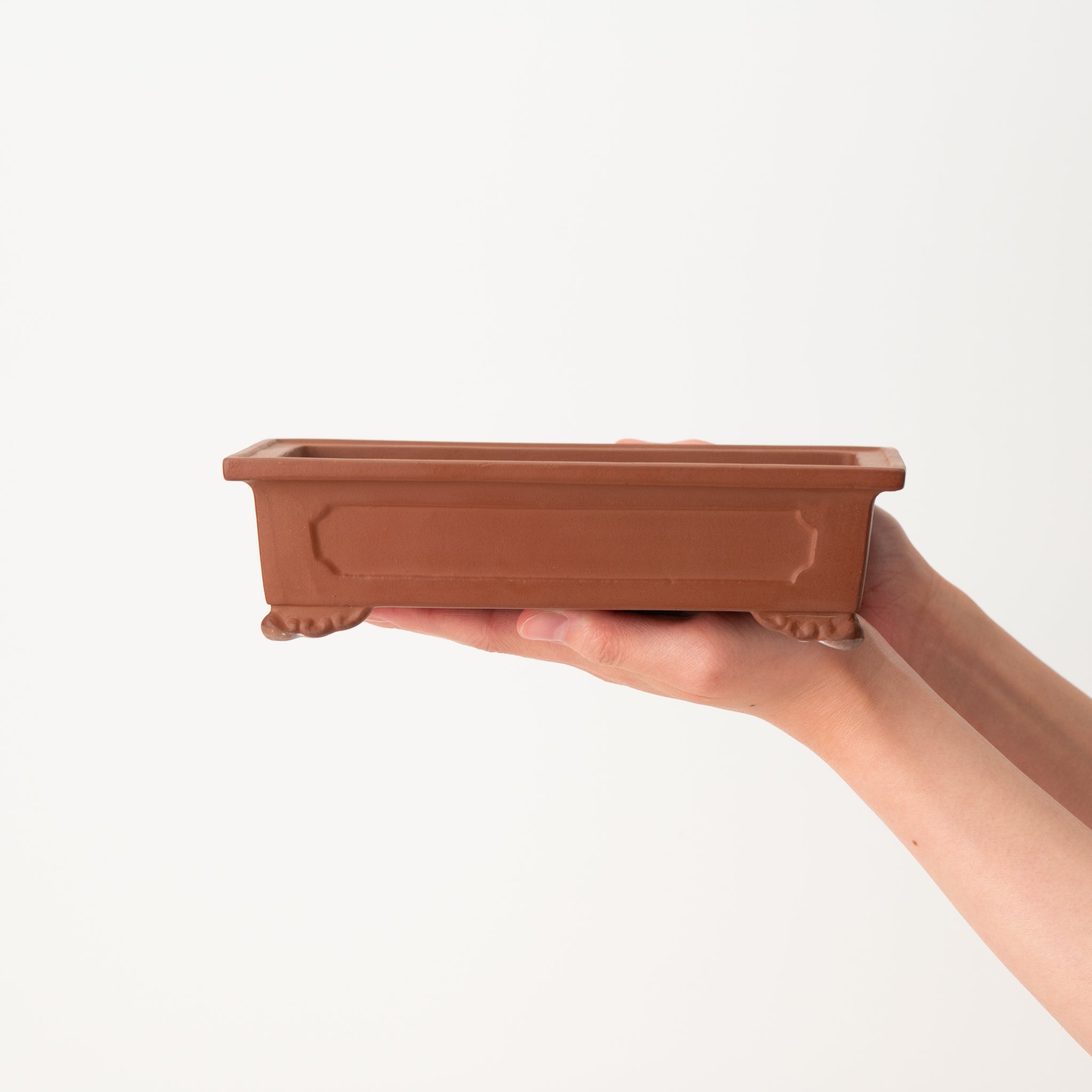 Tousen Tokoname Ware Rectangle Vermilion Japanese Bonsai Pot No.6.5