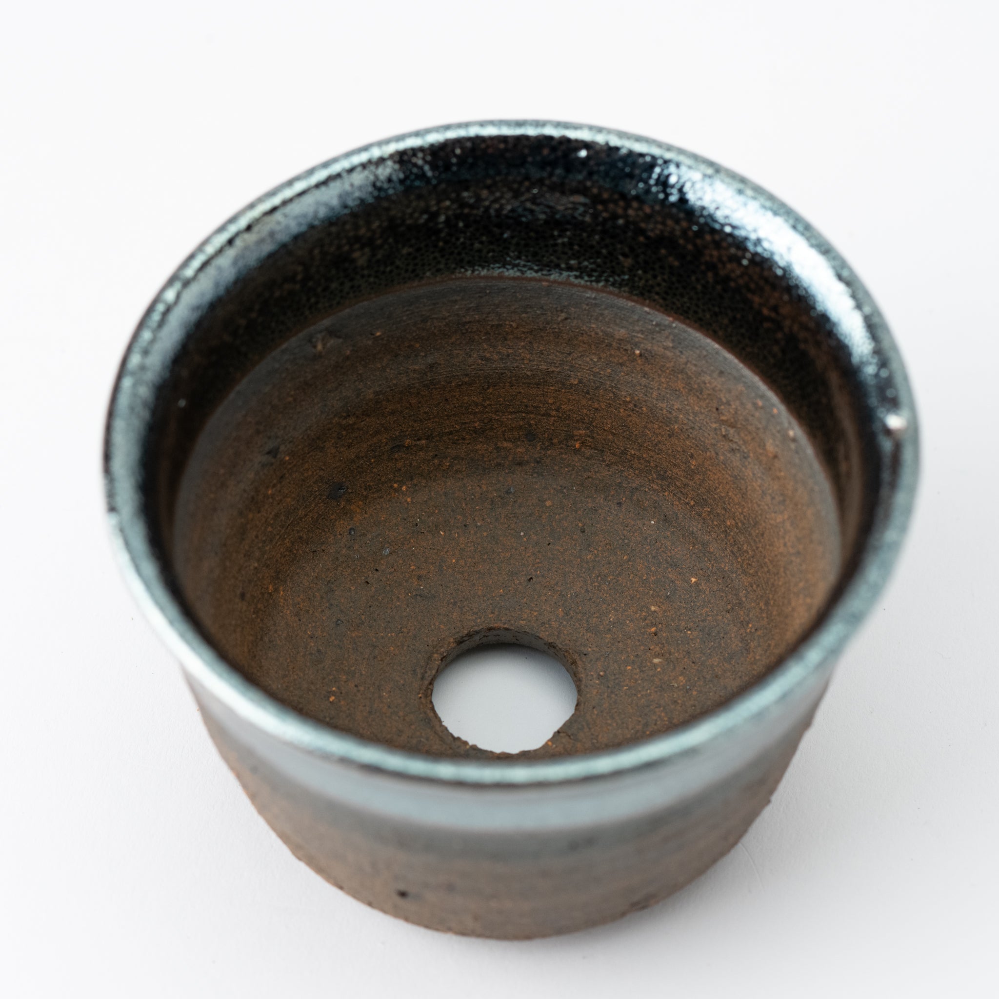 Naginowa Shigaraki Ware Iron Glaze Double Layered Shallow Japanese Bonsai Pot 4.1 in.