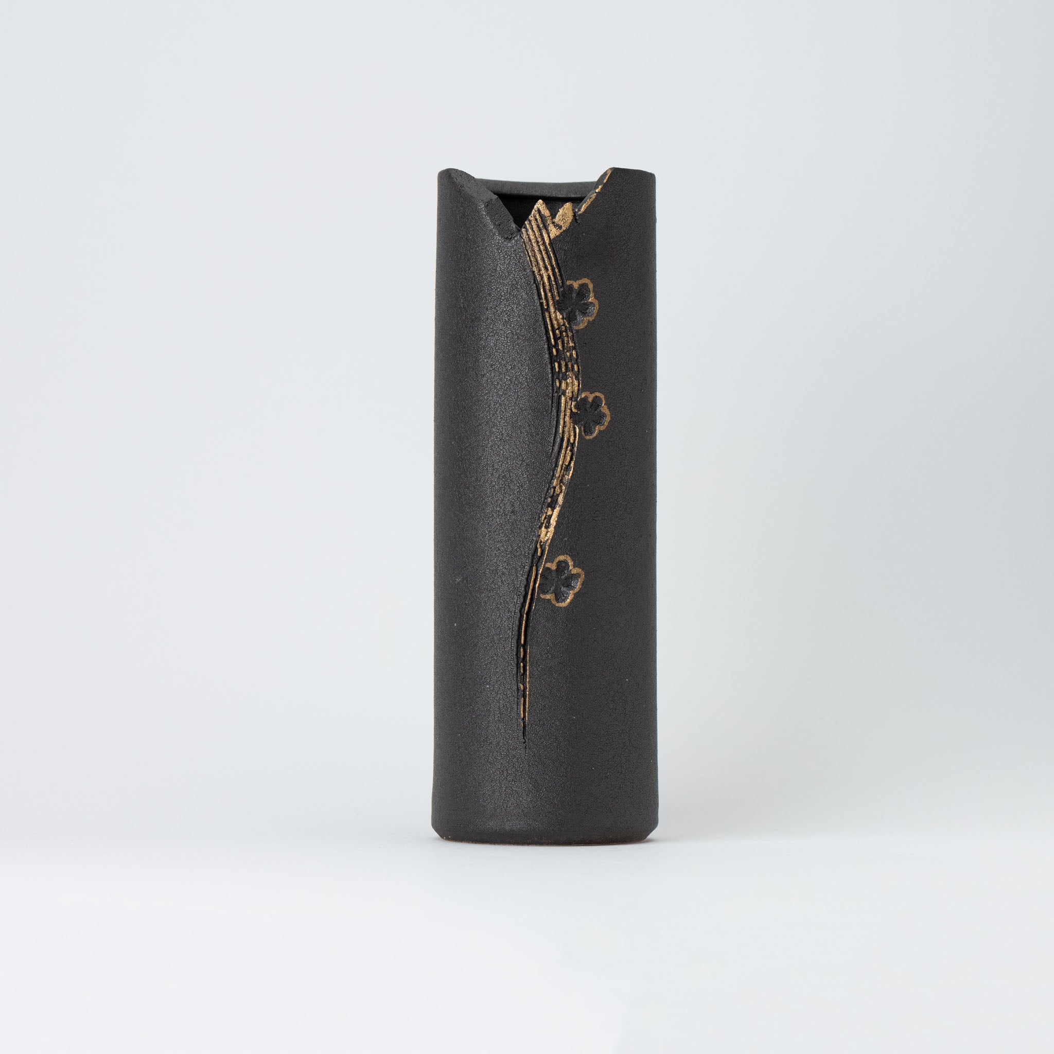Naginowa Shigaraki Ware Gold Cherry Blossom Flower Vase 3.3 in.