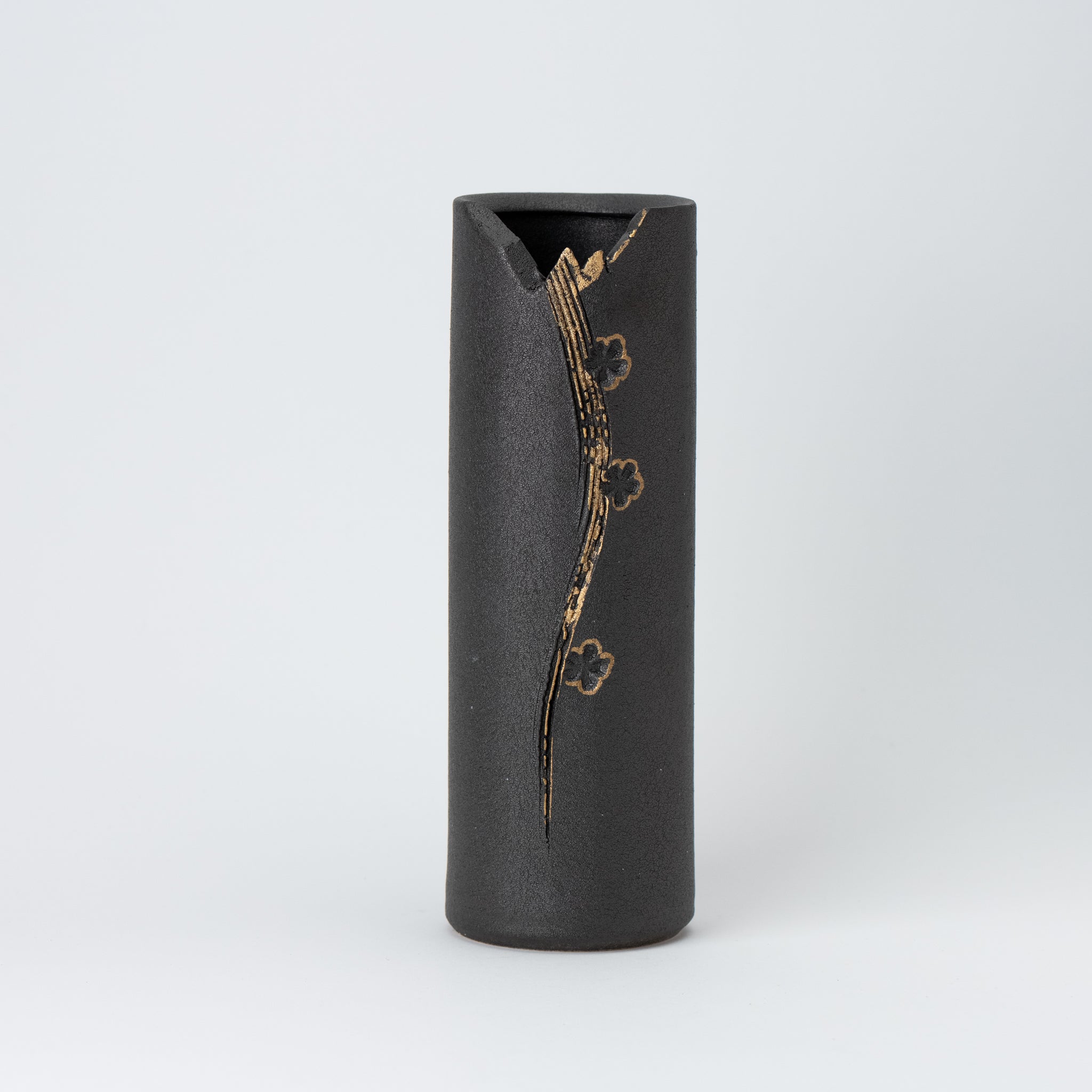 Naginowa Shigaraki Ware Gold Cherry Blossom Flower Vase 3.3 in.