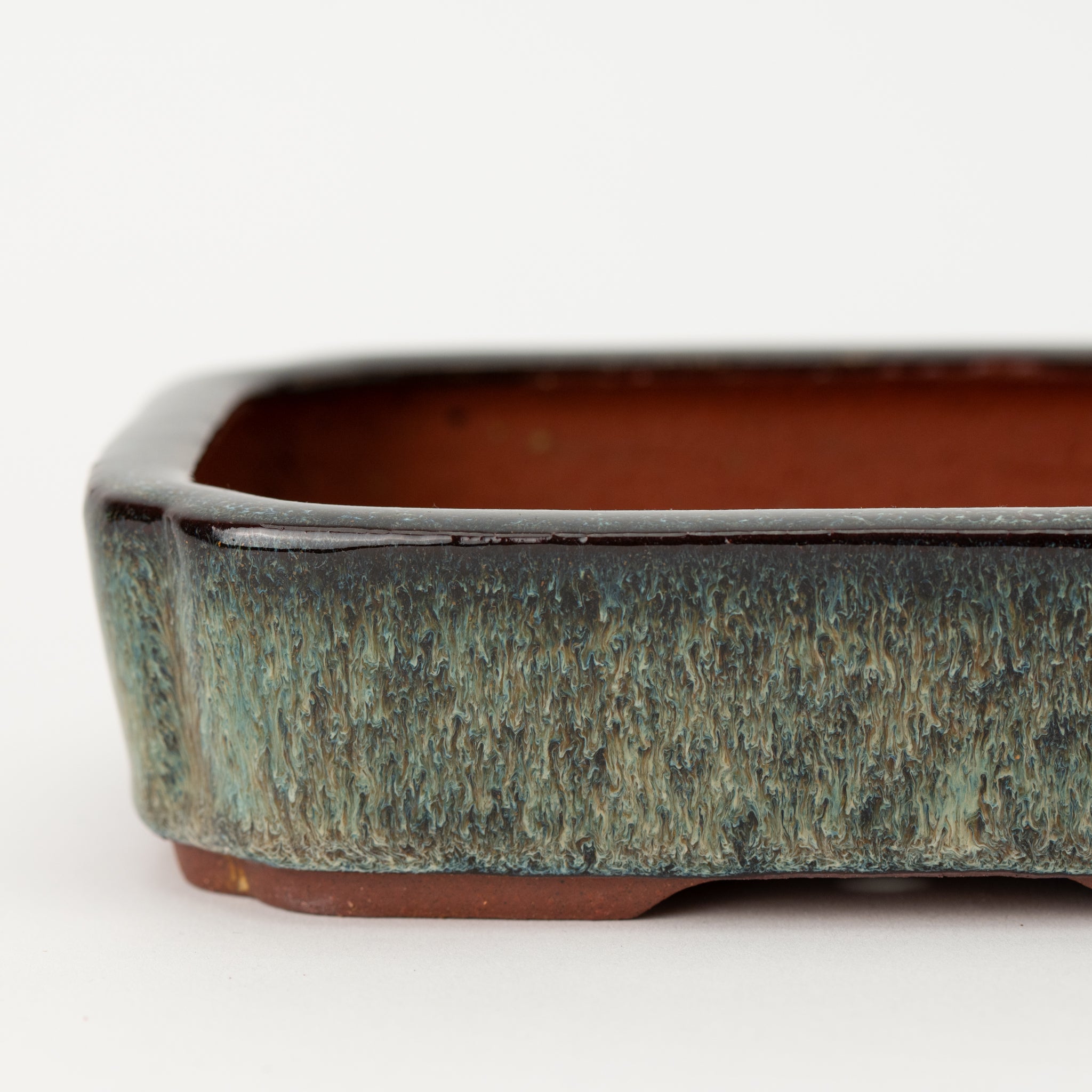 Eimei Tokoname Ware Long-sided Smeared Japanese Bonsai Pot 7.2 in.