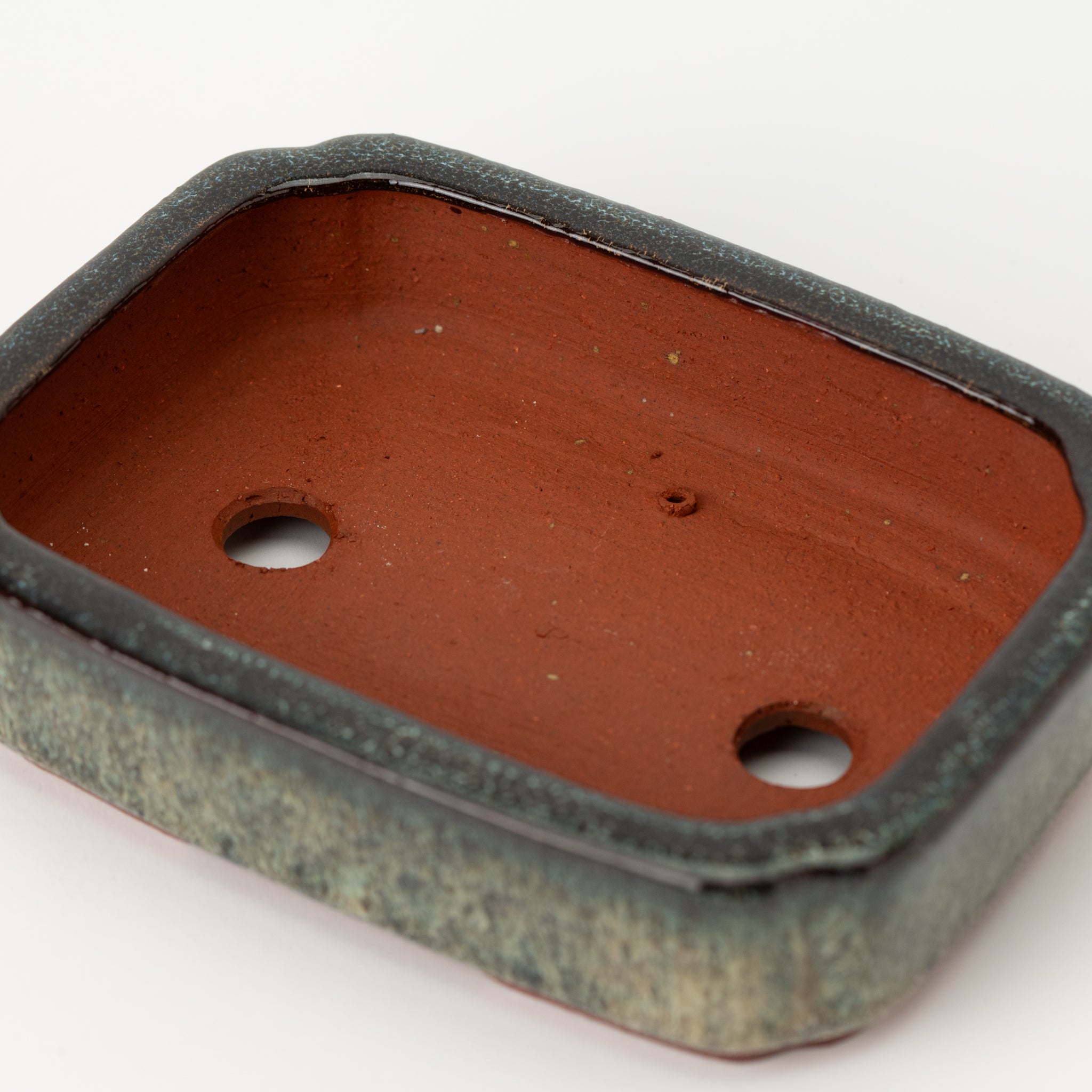 Eimei Tokoname Ware Long-sided Smeared Japanese Bonsai Pot 7.2 in.