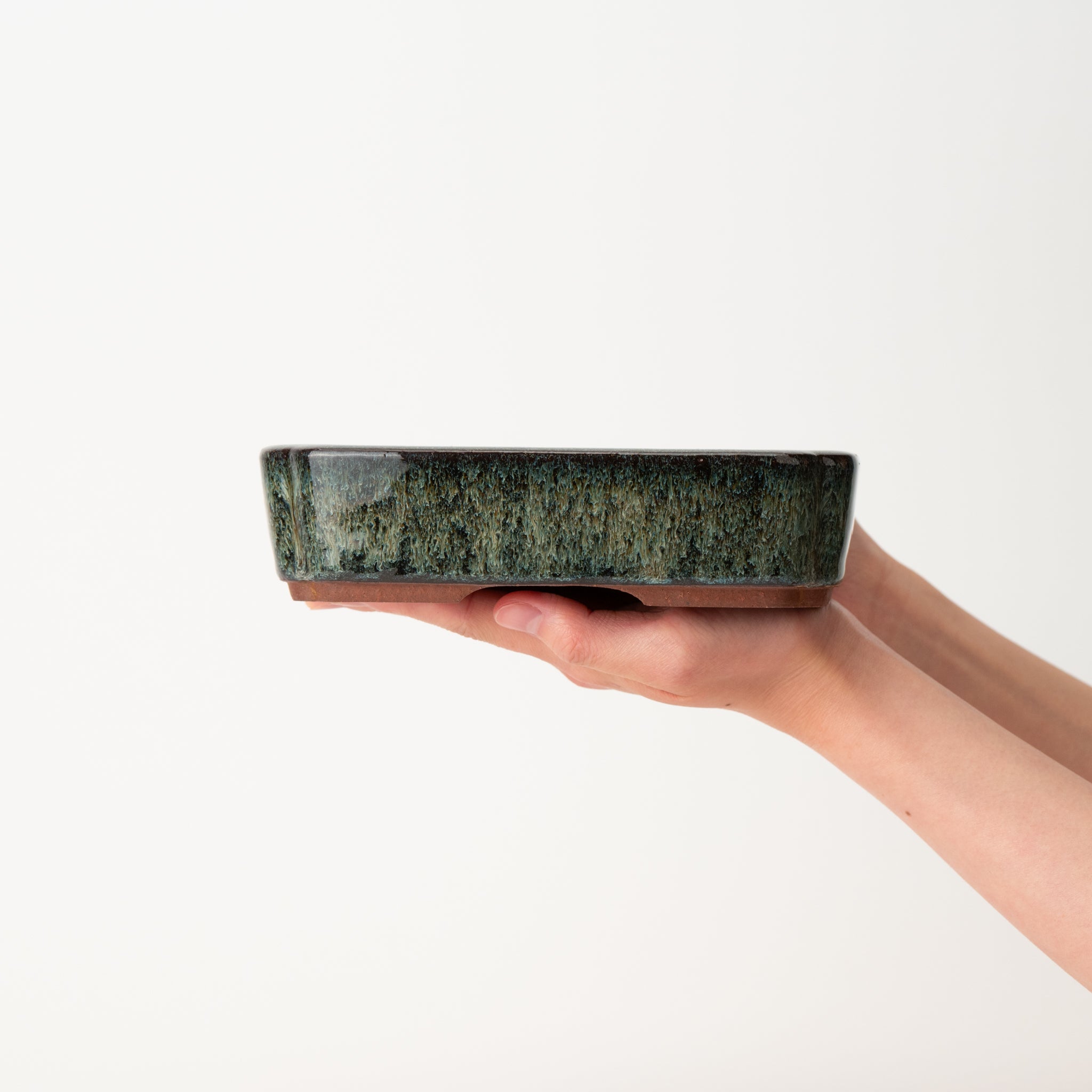 Eimei Tokoname Ware Long-sided Smeared Japanese Bonsai Pot 7.2 in.