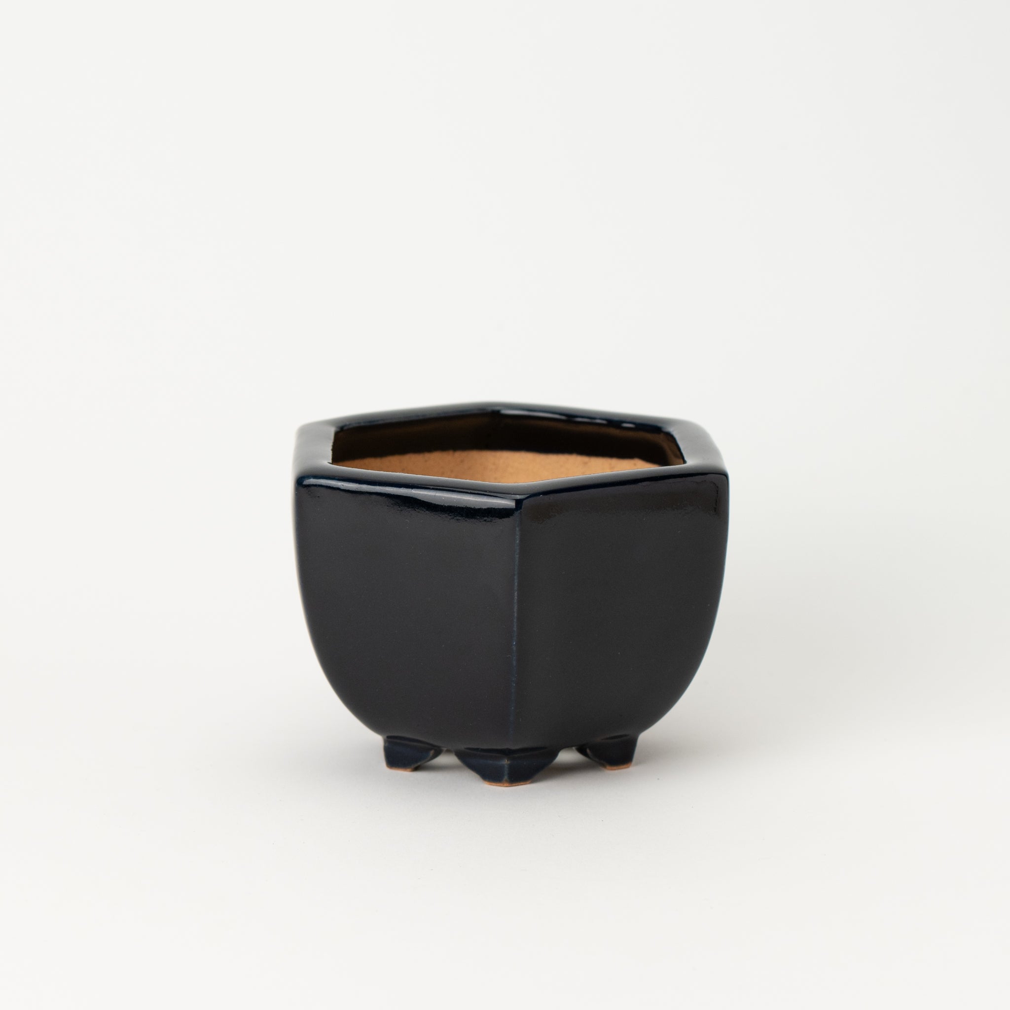 Reihou Tokoname Ware Hexagon Black Japanese Bonsai Pot 5.2 in.