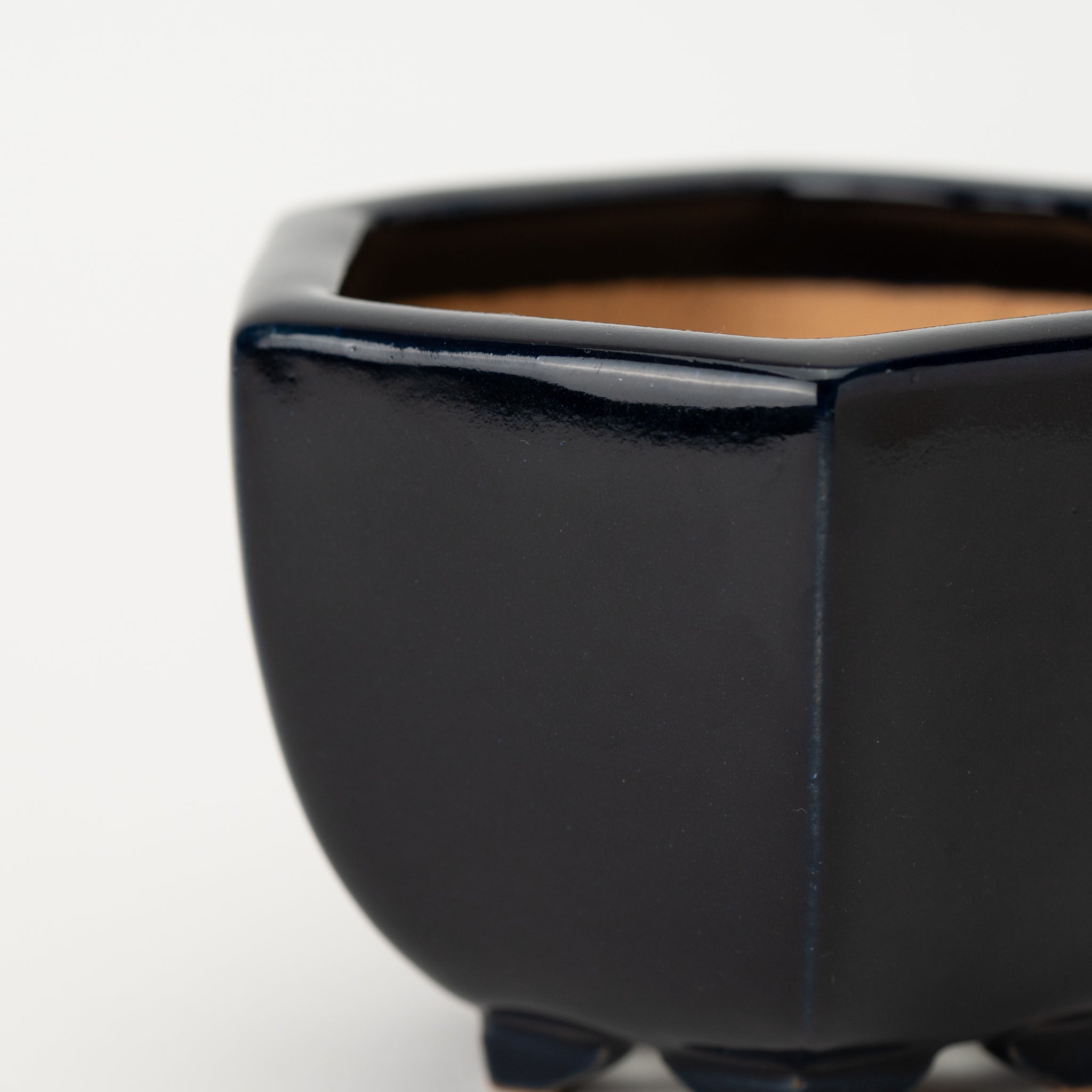 Reihou Tokoname Ware Hexagon Black Japanese Bonsai Pot 5.2 in.