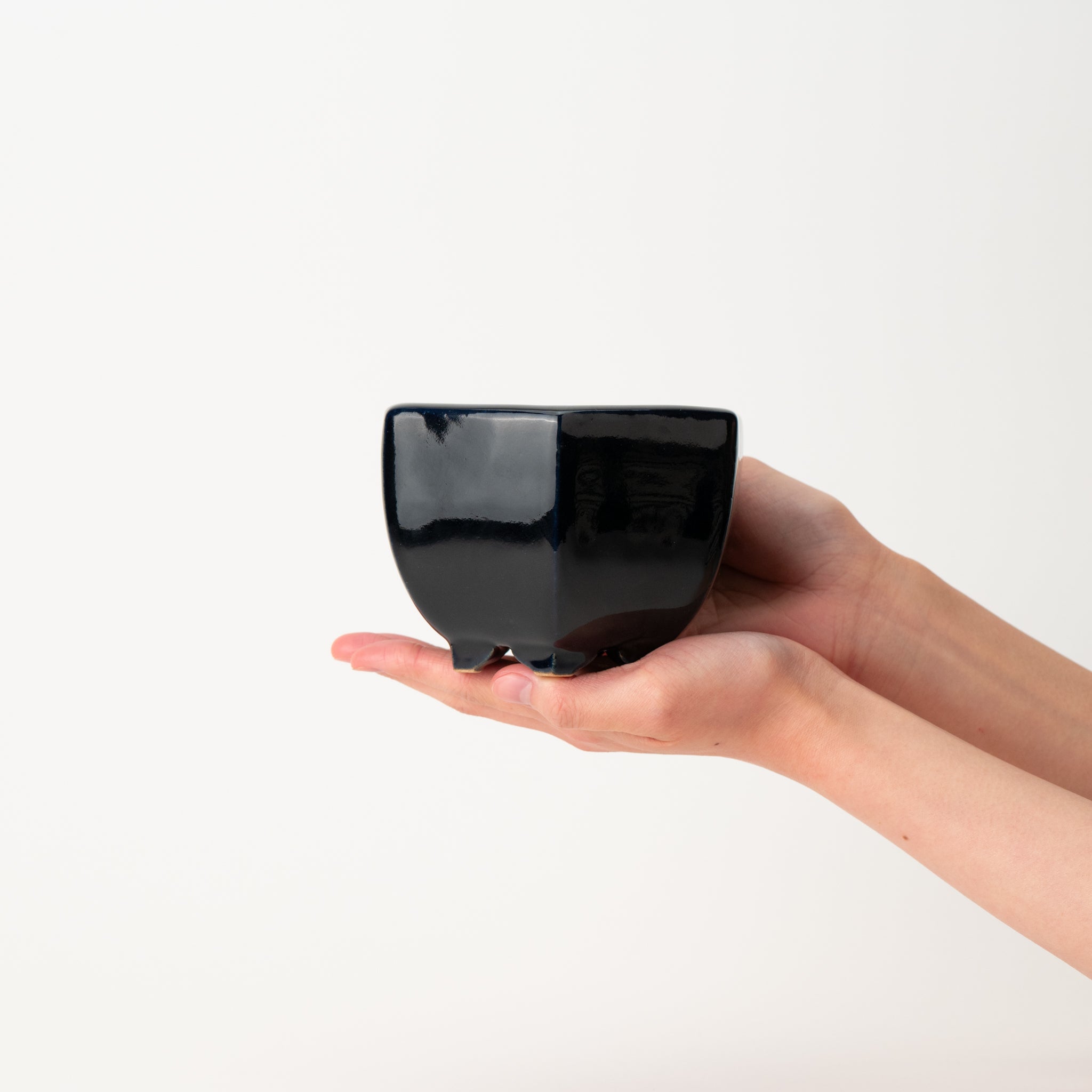 Reihou Tokoname Ware Hexagon Black Japanese Bonsai Pot 5.2 in.