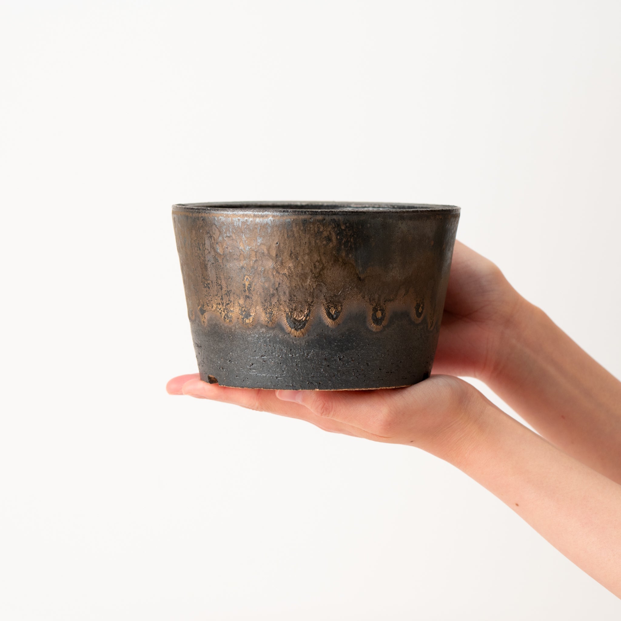 Naginowa Shigaraki Ware Gold Rust Slanted Japanese Bonsai Pot