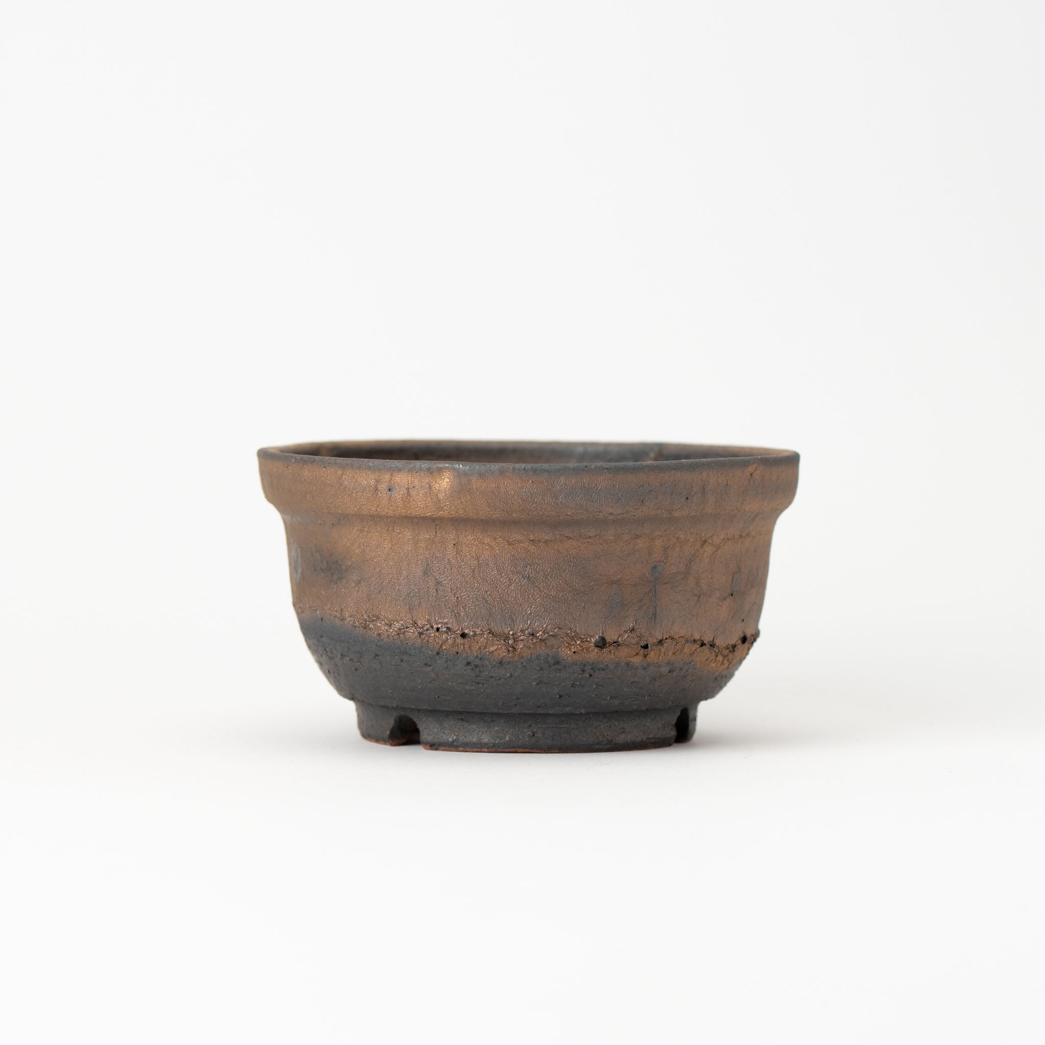 Naginowa Shigaraki Ware Gold Rust Shallow Japanese Bonsai Pot 4.9 in.