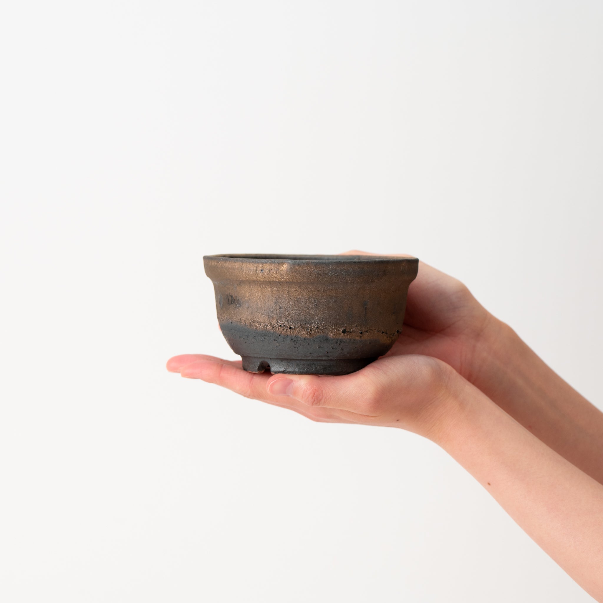 Naginowa Shigaraki Ware Gold Rust Shallow Japanese Bonsai Pot 4.9 in.