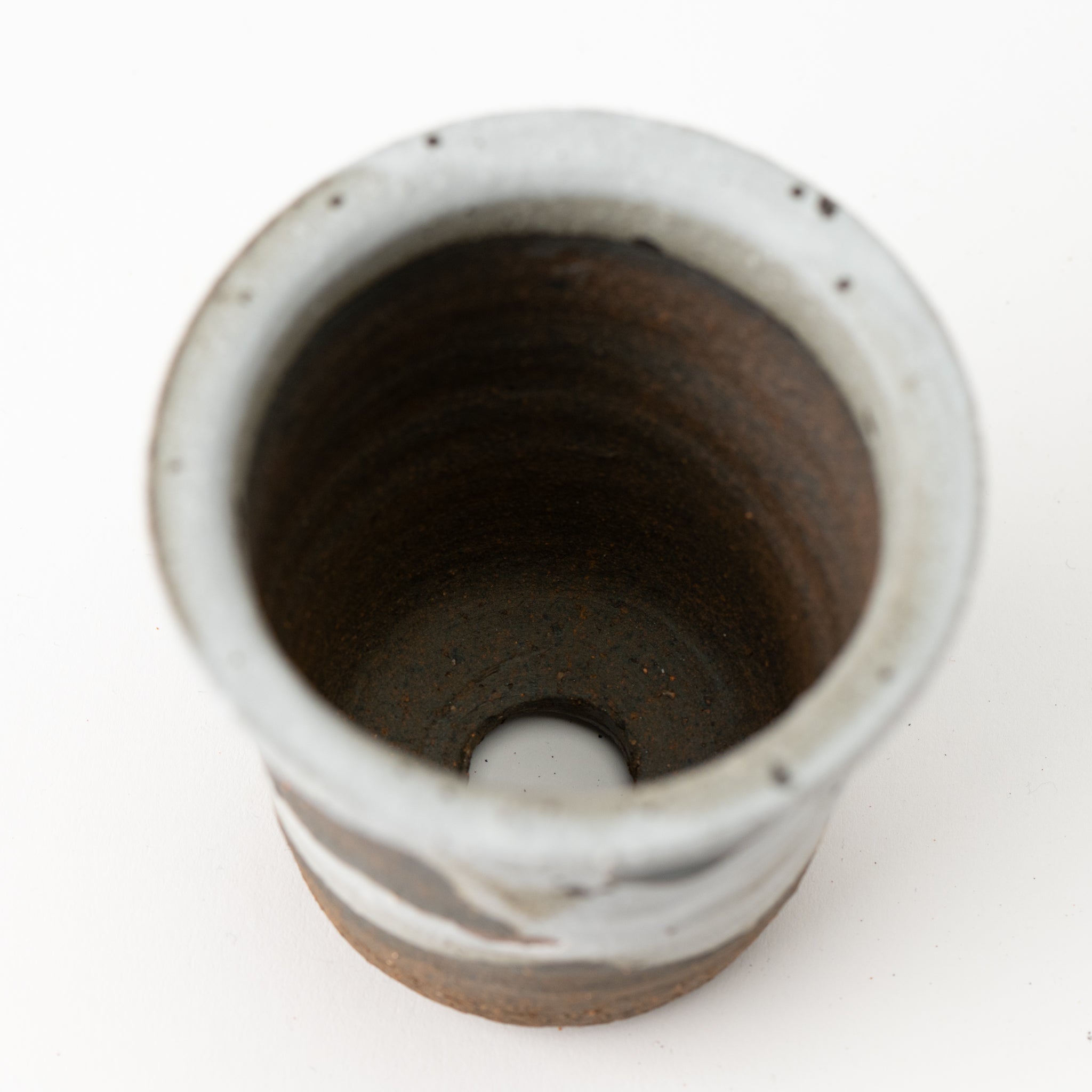 Naginowa Shigaraki Ware White Rust Deep Circle 1 Japanese Bonsai Pot 4.9 in.