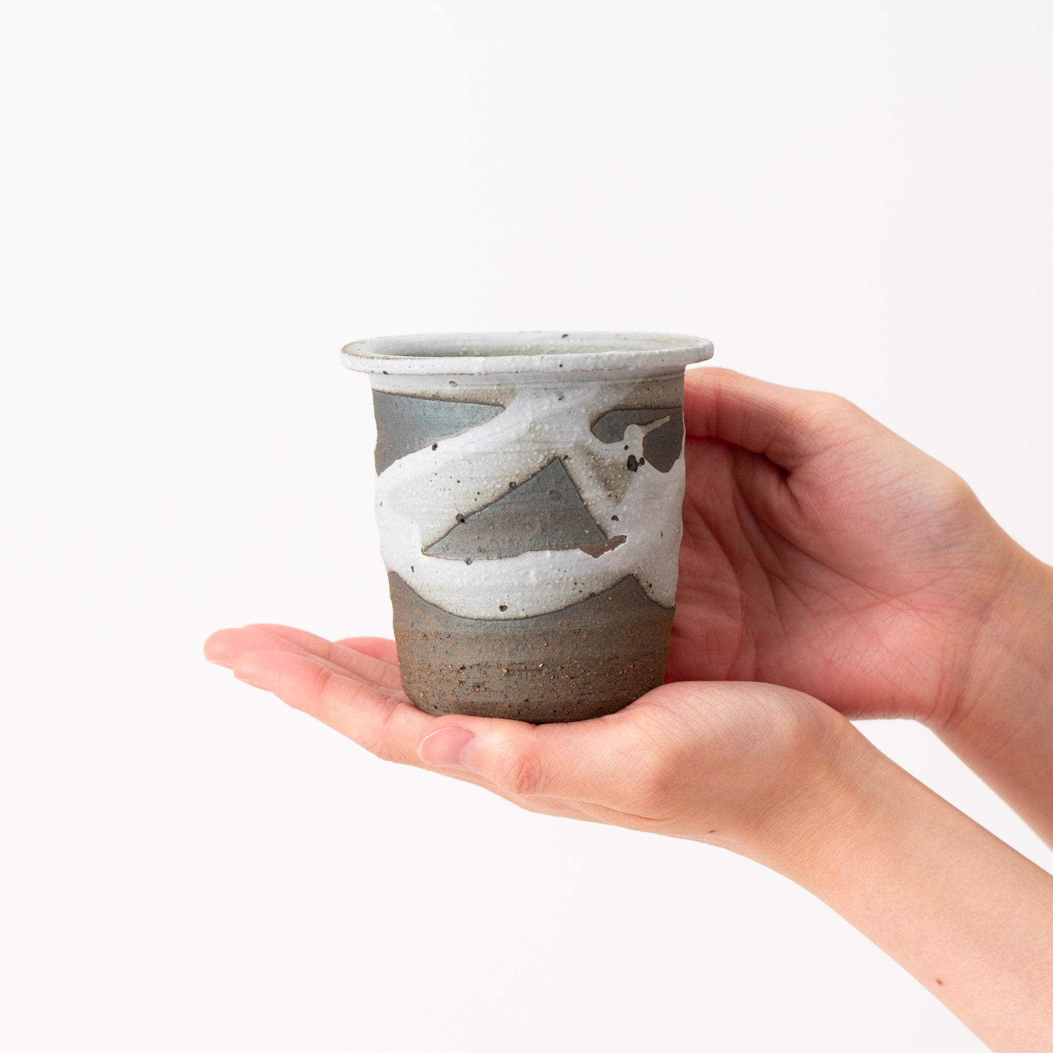 Naginowa Shigaraki Ware White Rust Deep Circle 1 Japanese Bonsai Pot 4.9 in.