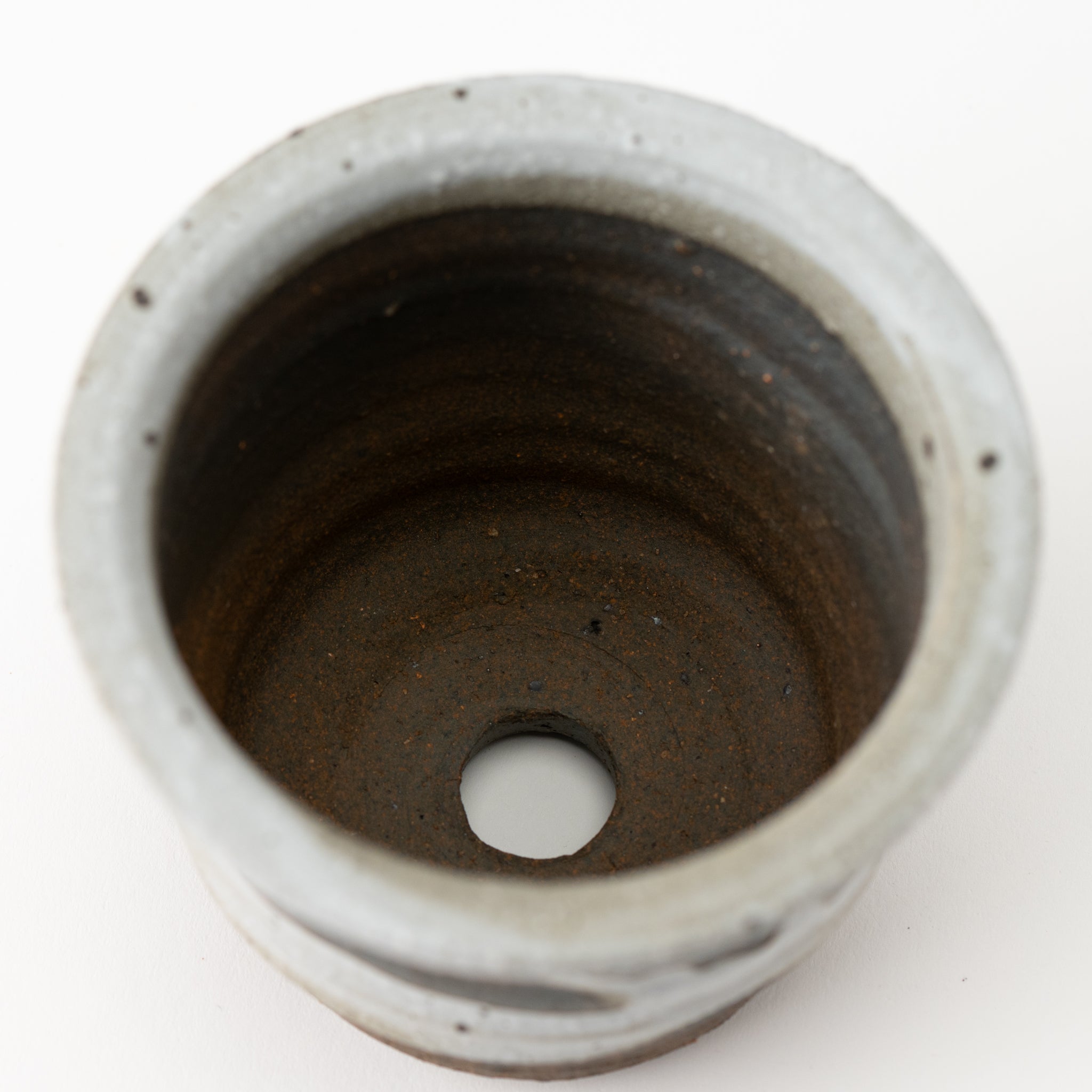 Naginowa Shigaraki Ware White Rust Deep Circle 2 Japanese Bonsai Pot 4.9 in.