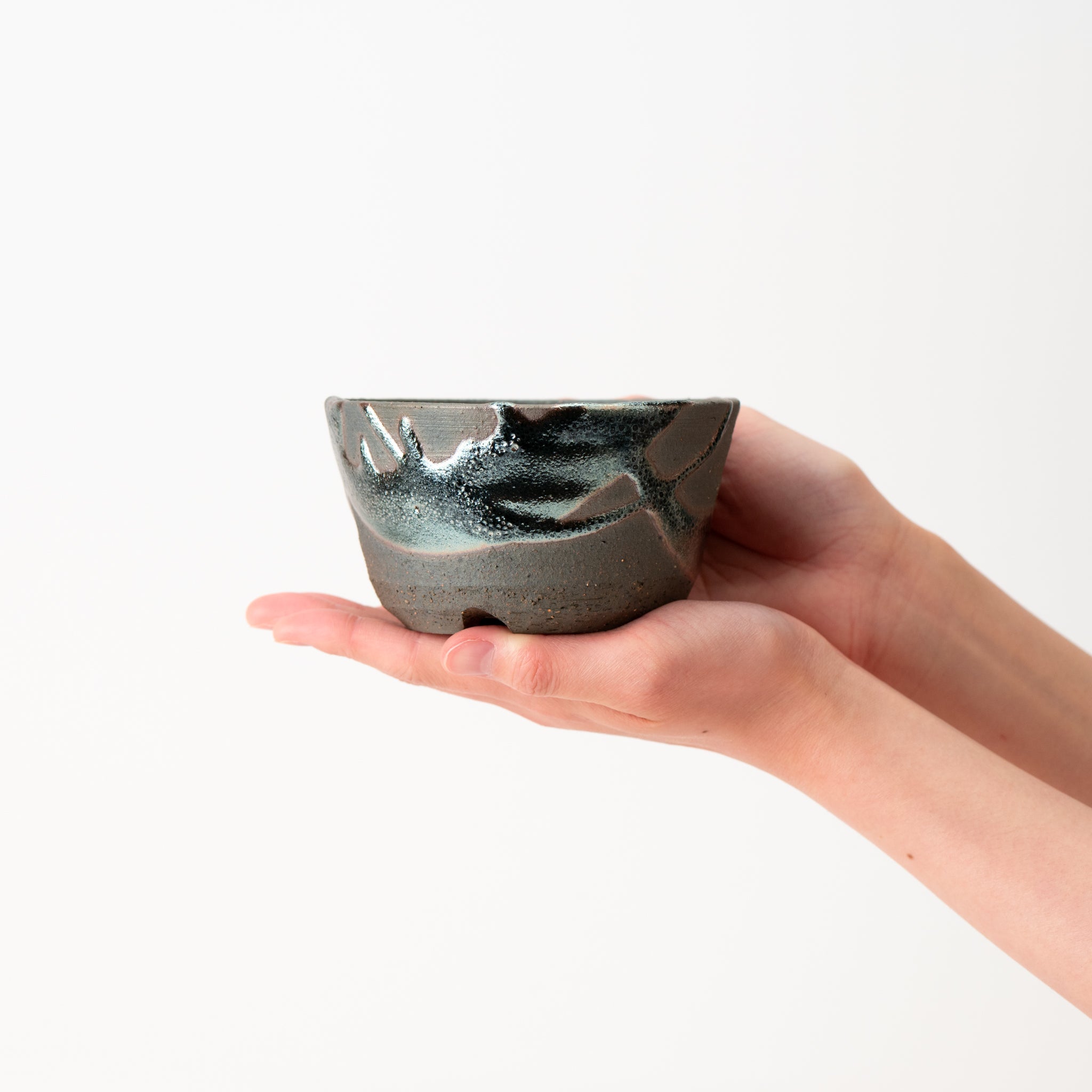 Naginowa Shigaraki Ware Iron Glaze Shallow Japanese Bonsai Pot 3.1 in.