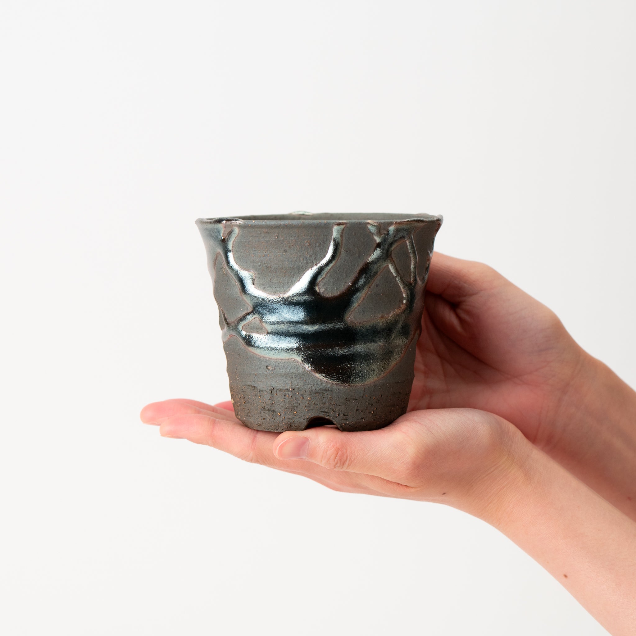 Naginowa Shigaraki Ware Iron Glaze Deep Japanese Bonsai Pot 3.1 in.