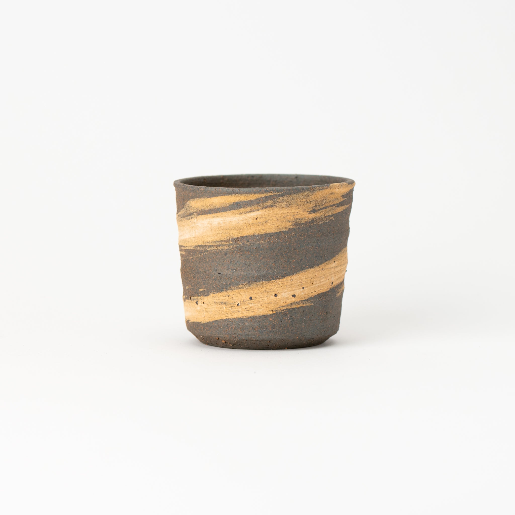 Naginowa Shigaraki Ware Brush Marks Cut Japanese Bonsai Pot 3.1 in.